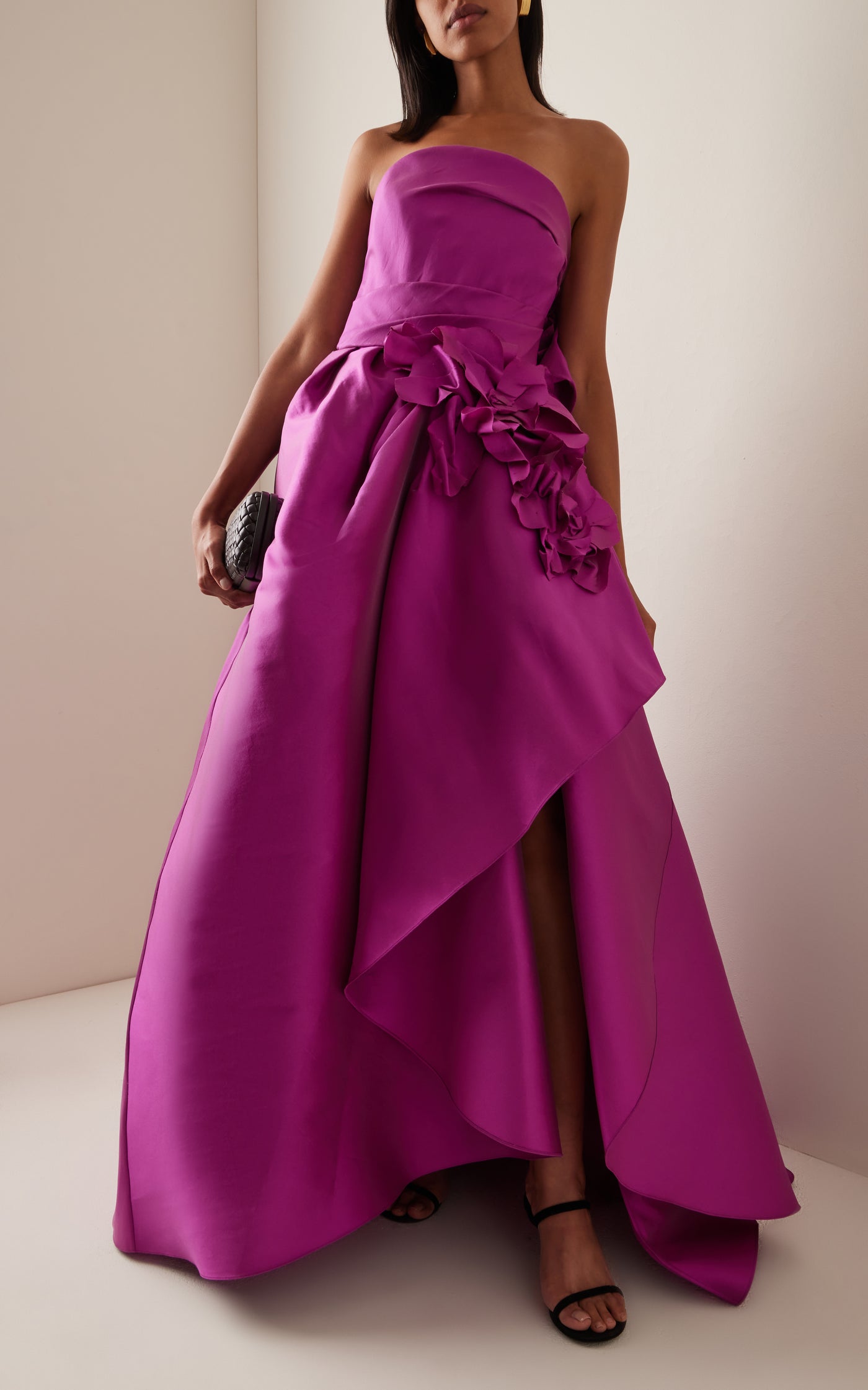 Floral-Appliquéd Satin Ball Gown