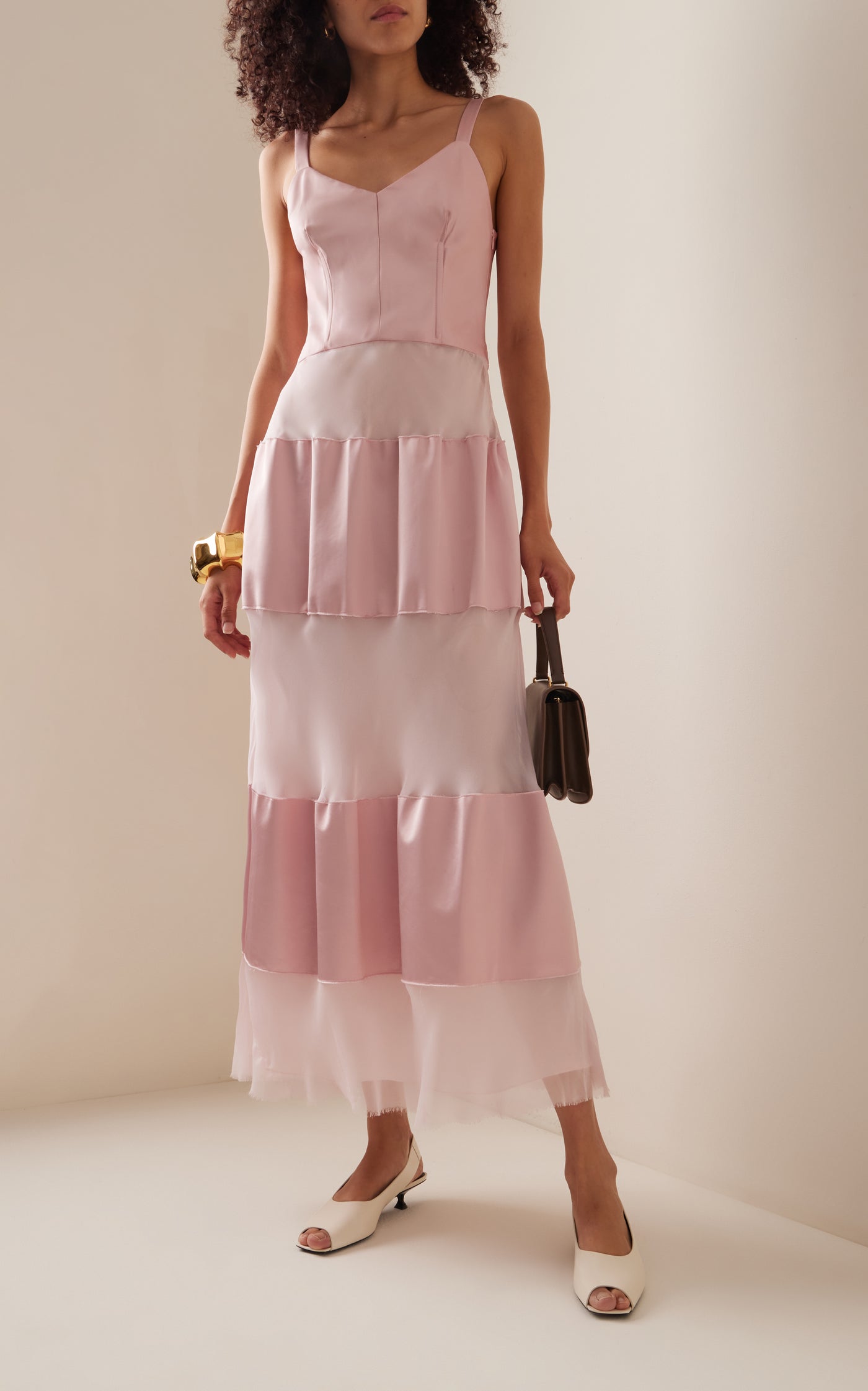 Satin & Chiffon Bustier Maxi Dress