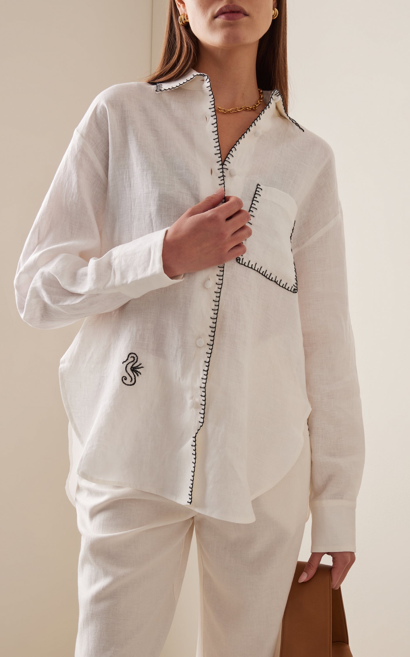 Wegner Oversized Embroidered-Linen Shirt