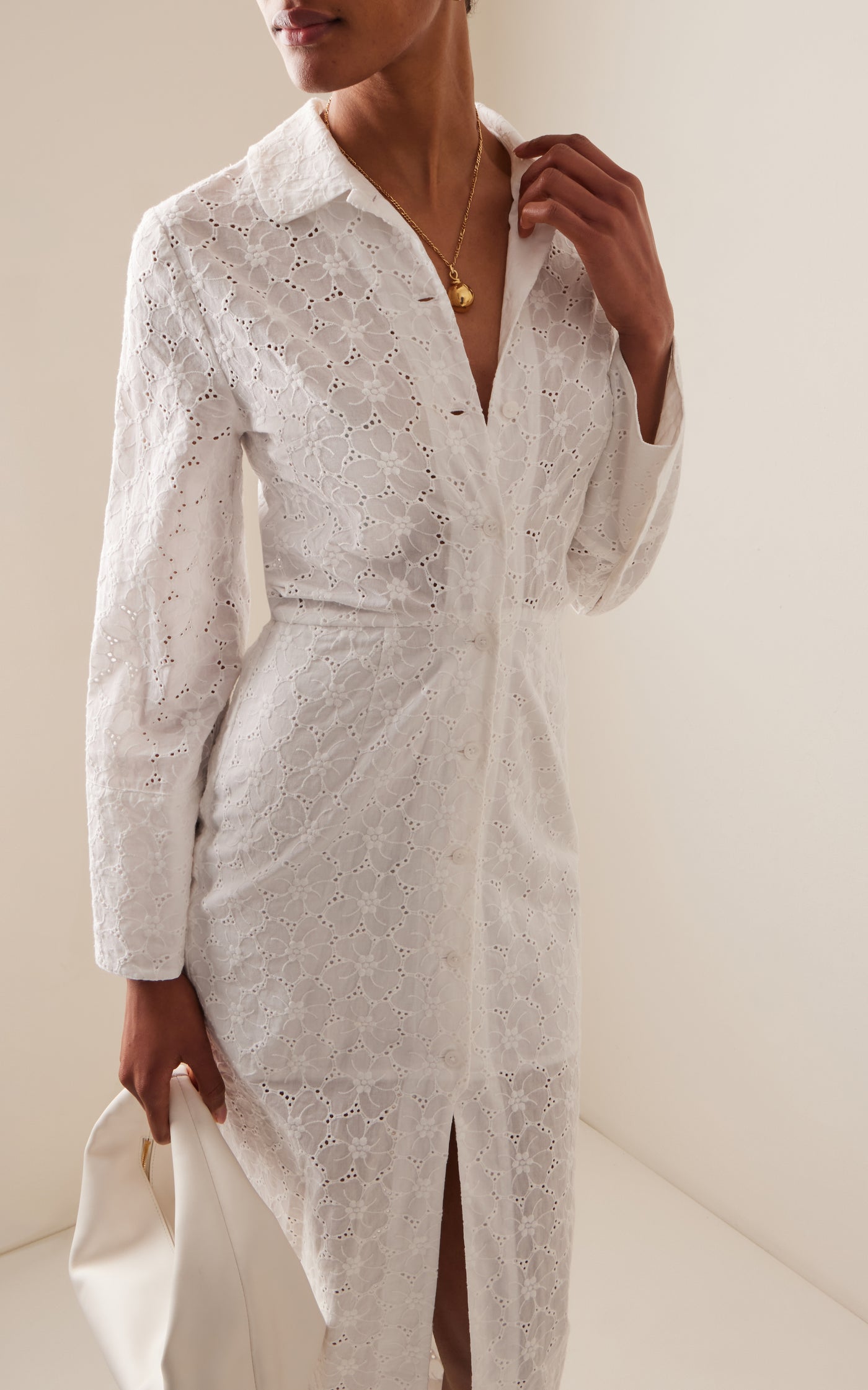 Broderie Anglaise Cotton Midi Shirt Dress
