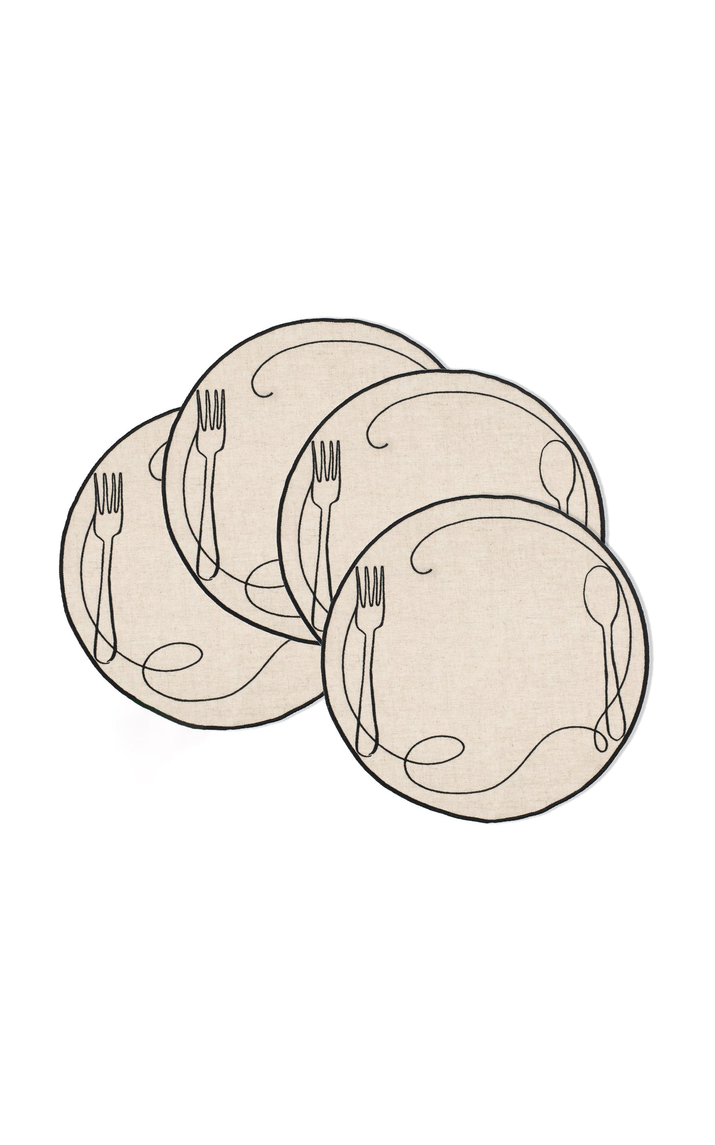 Set-of-Four Line Drawing Embroidered Linen Placemats