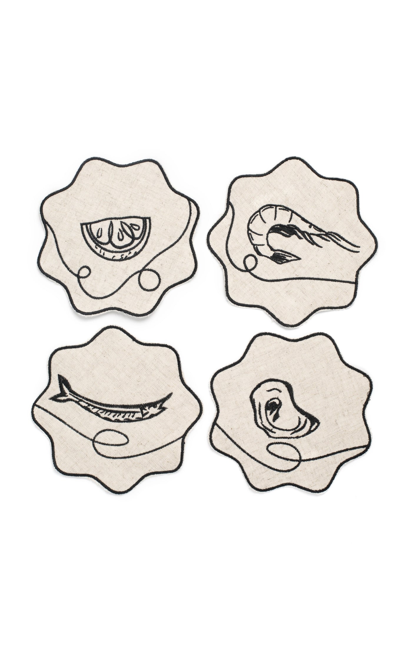 Set-of-Four Line Drawing Embroidered Linen Coasters