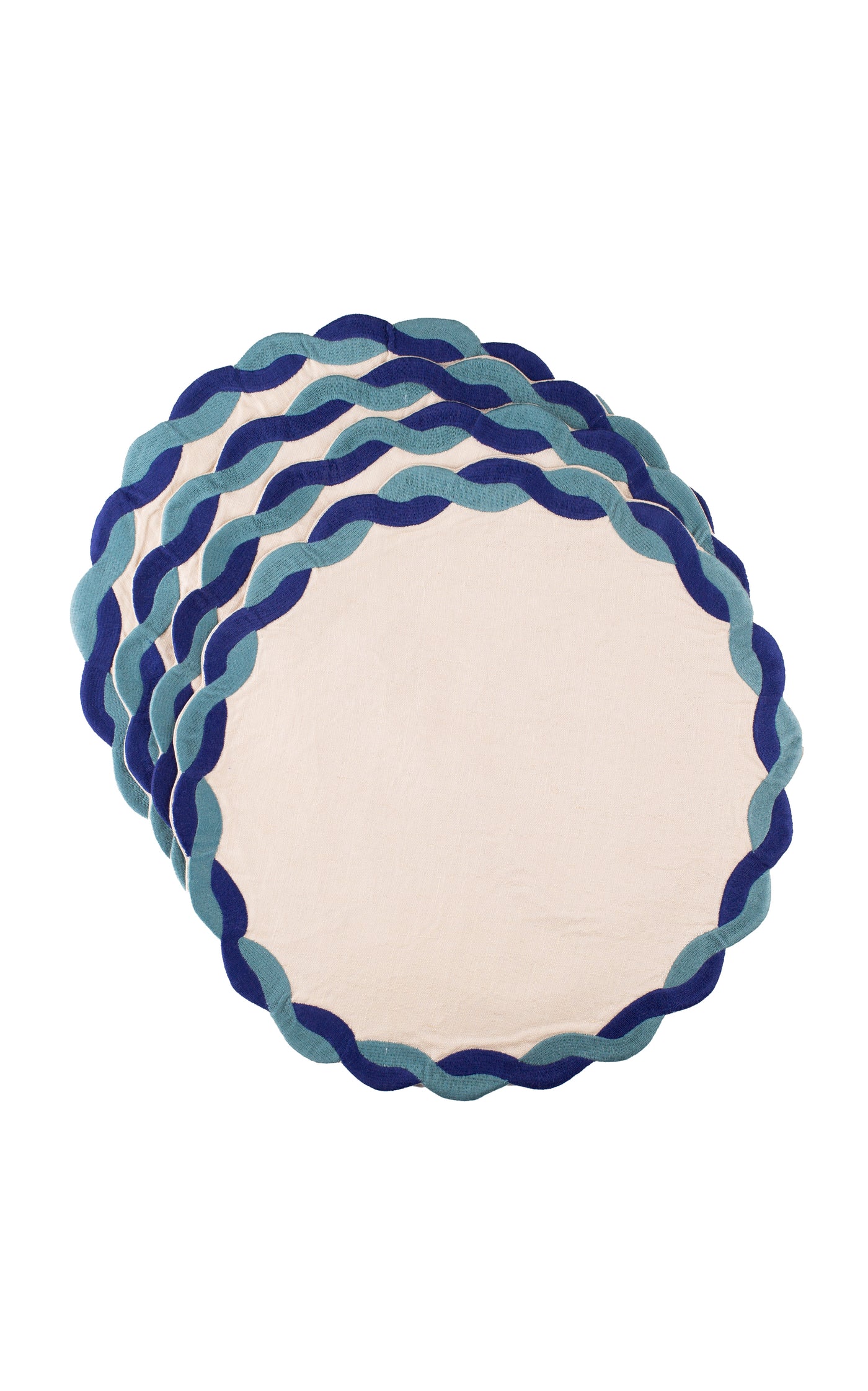 Ribbon Braided Embroidered Placemats In Blue/Green (Set Of 4)