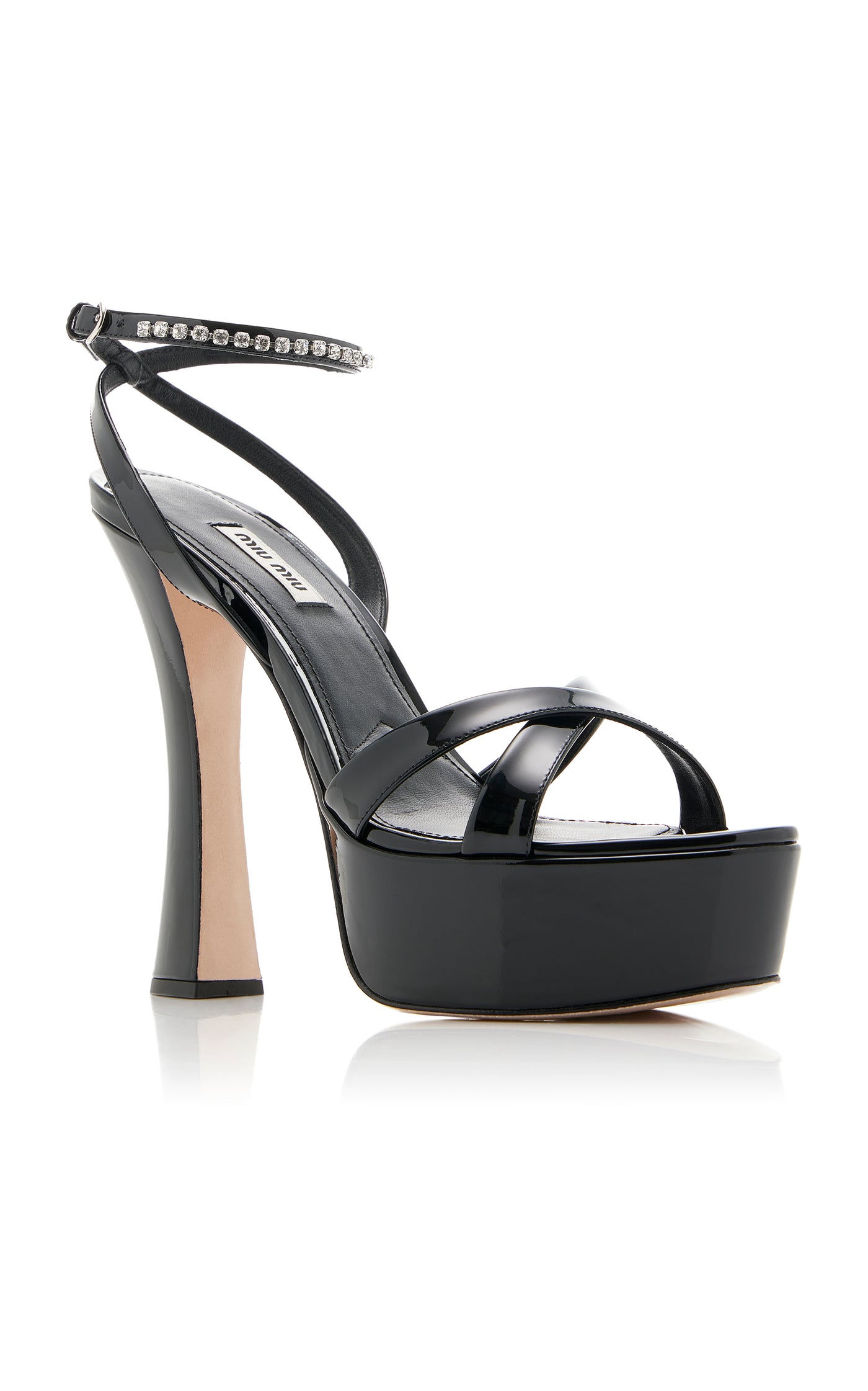 Décolleté Crystal-Embellished Leather Platform Sandals