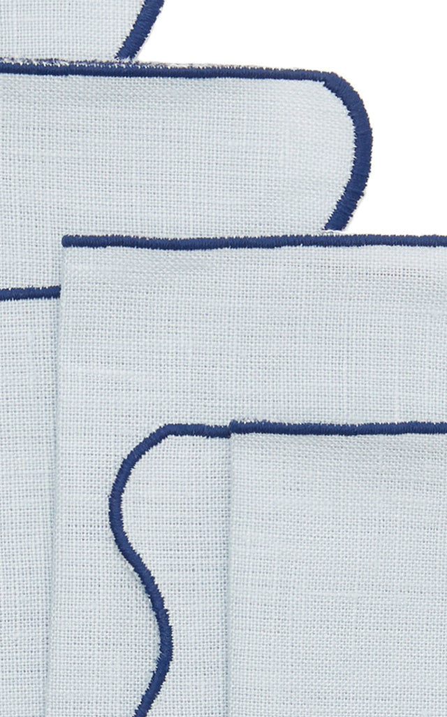 Set-Of-Four Scalloped Linen Cocktail Napkins