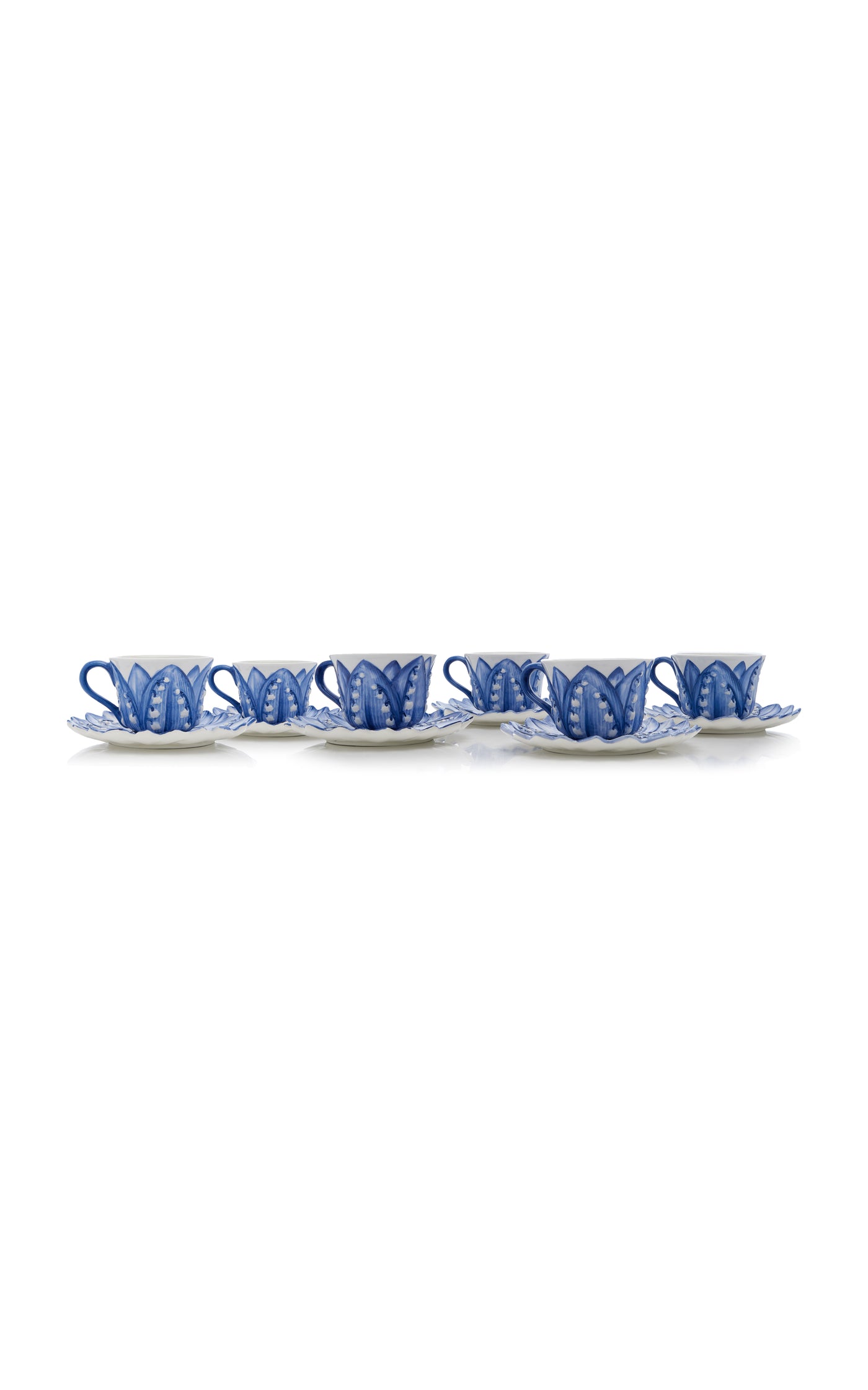 Set-of-Six Lily Of The Valley Ceramic Breakfast Cup and Saucer