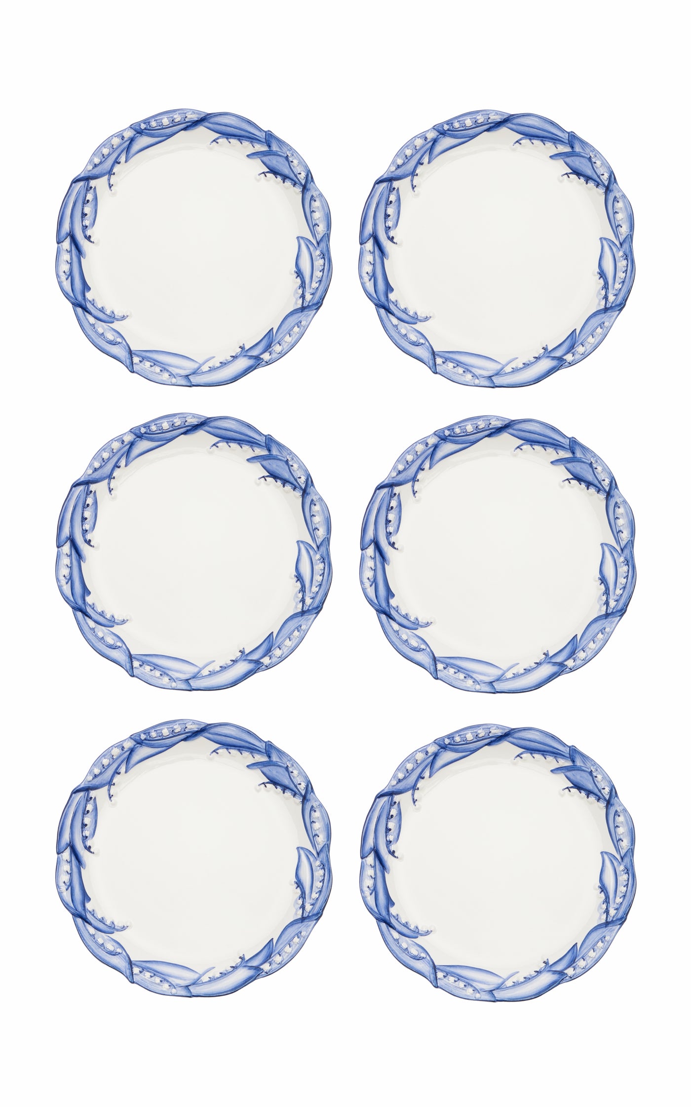 Set-of-Six Lily Of The Valley Ceramic Dinner Plates