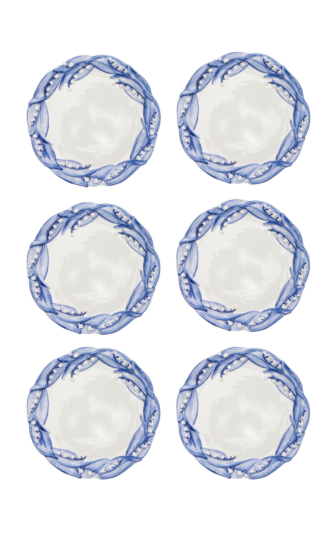 Set-of-Six Lily Of The Valley Ceramic Salad Plates