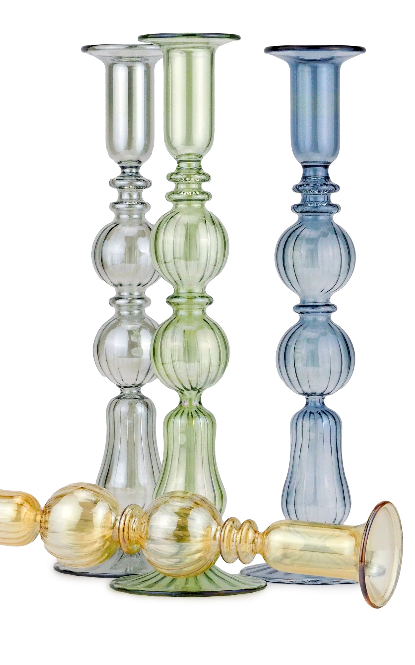 Set-Of-Two Tall Glass Candle Sticks