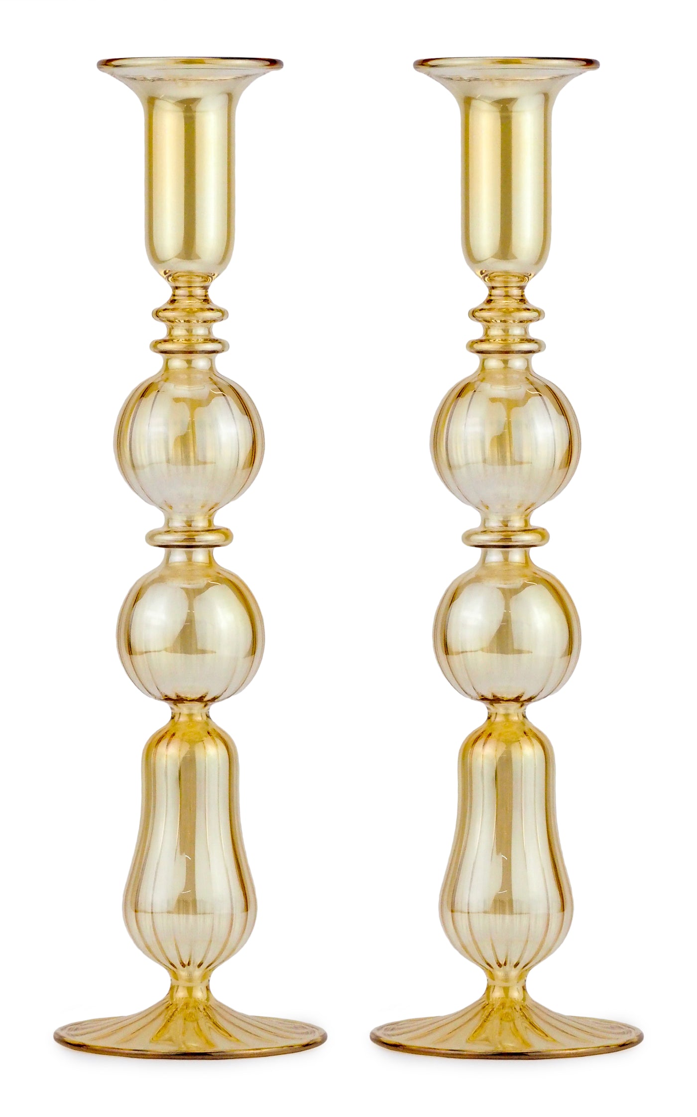 Set-Of-Two Tall Glass Candle Sticks