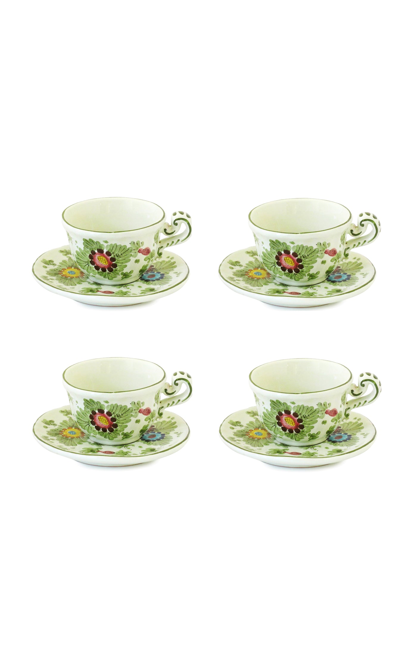 Fiorito by MODA DOMUS, Set-Of-Four Hand-painted Ceramic Coffee Cup and Saucer
