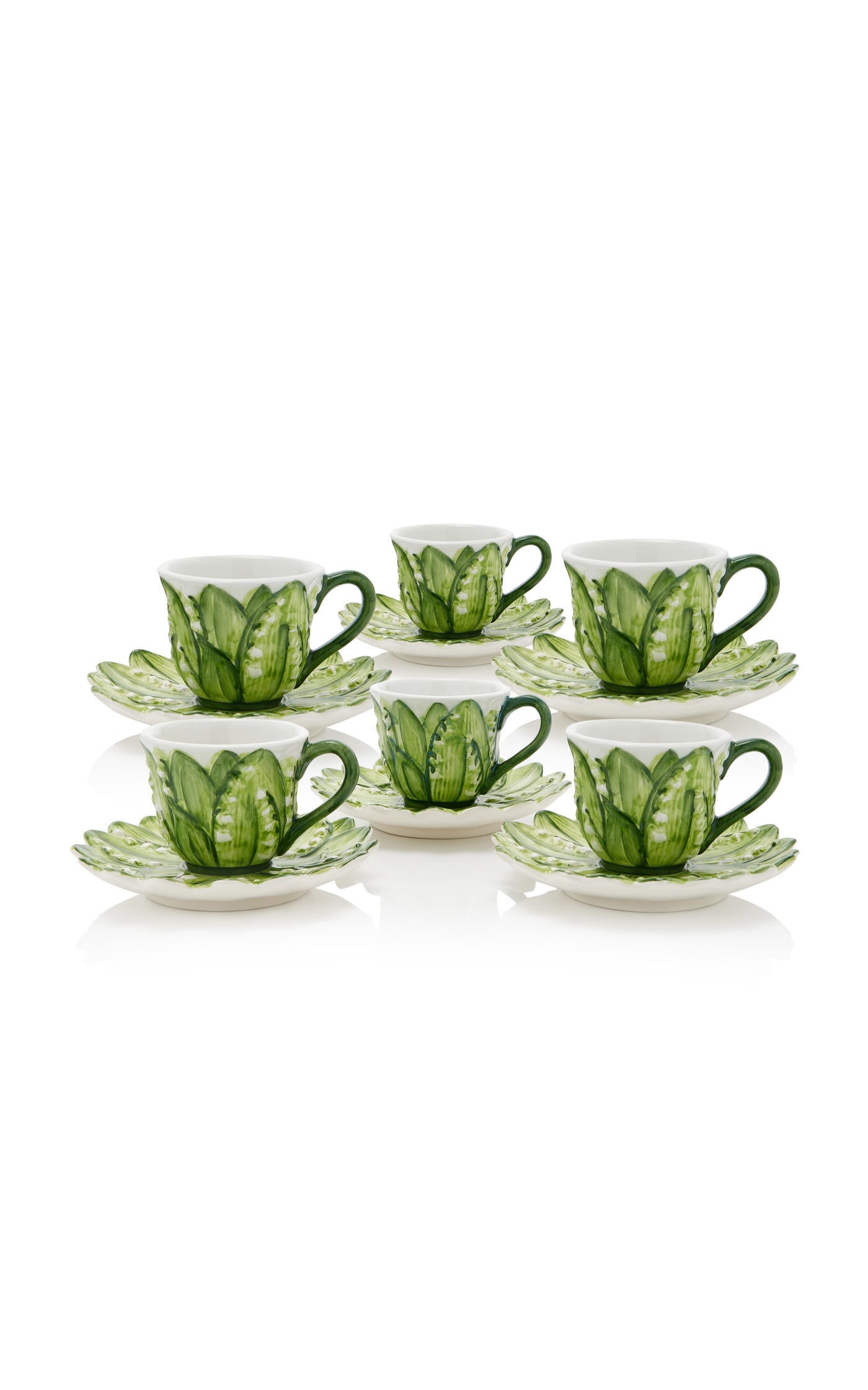 Set-of-Six Lily of the Valley Ceramic Tea Cup and Saucers