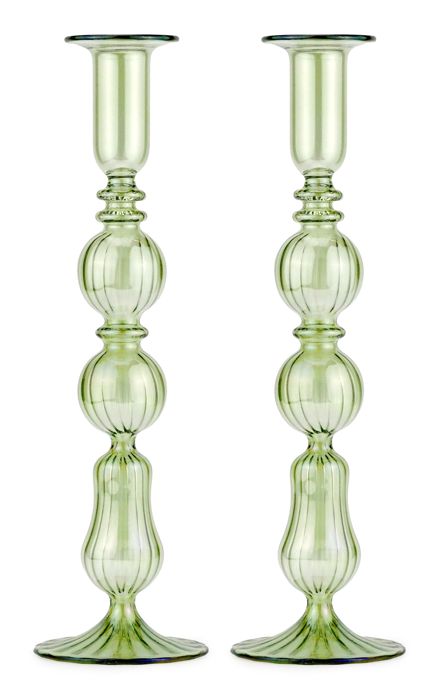 Set-Of-Two Tall Glass Candle Sticks