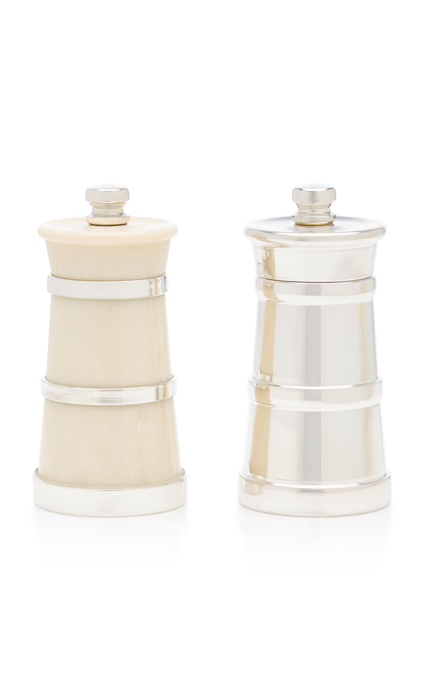 Silver Pepper and Ivory Salt Shaker Set