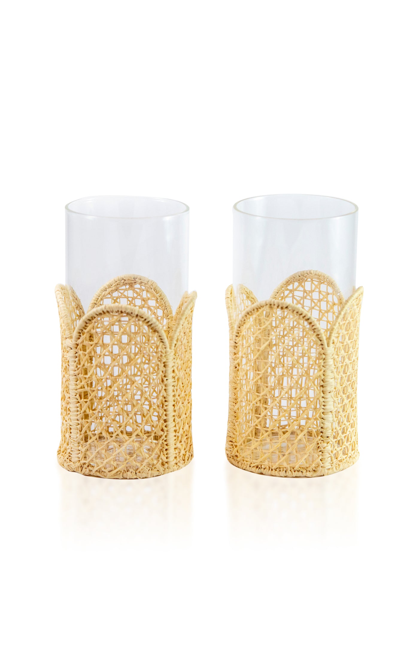 Set-Of-Four Raffia-Lined Tall Glasses