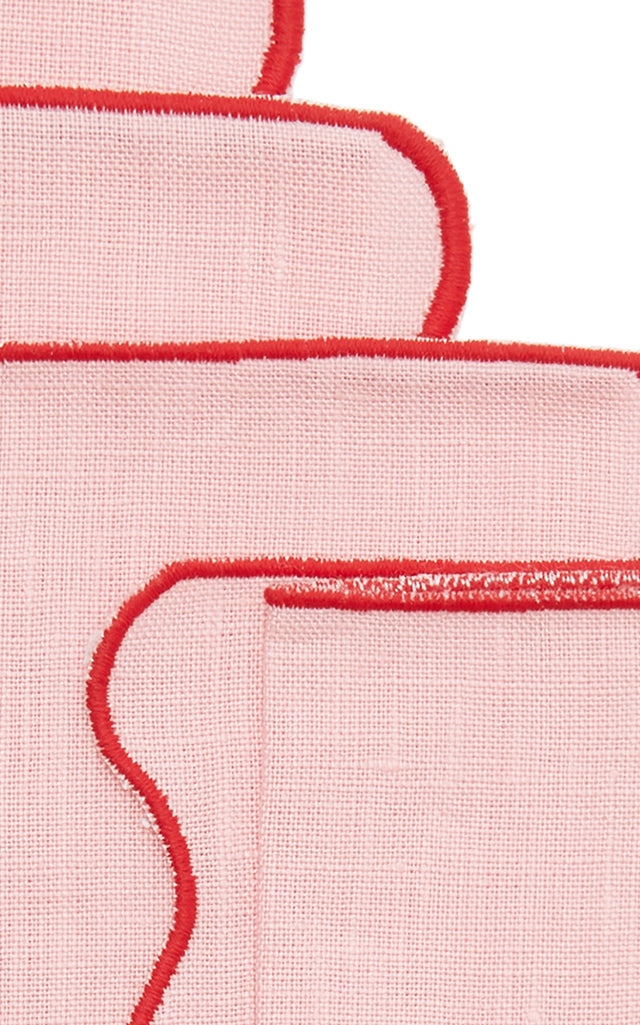 Set-Of-Four Scalloped Linen Cocktail Napkins