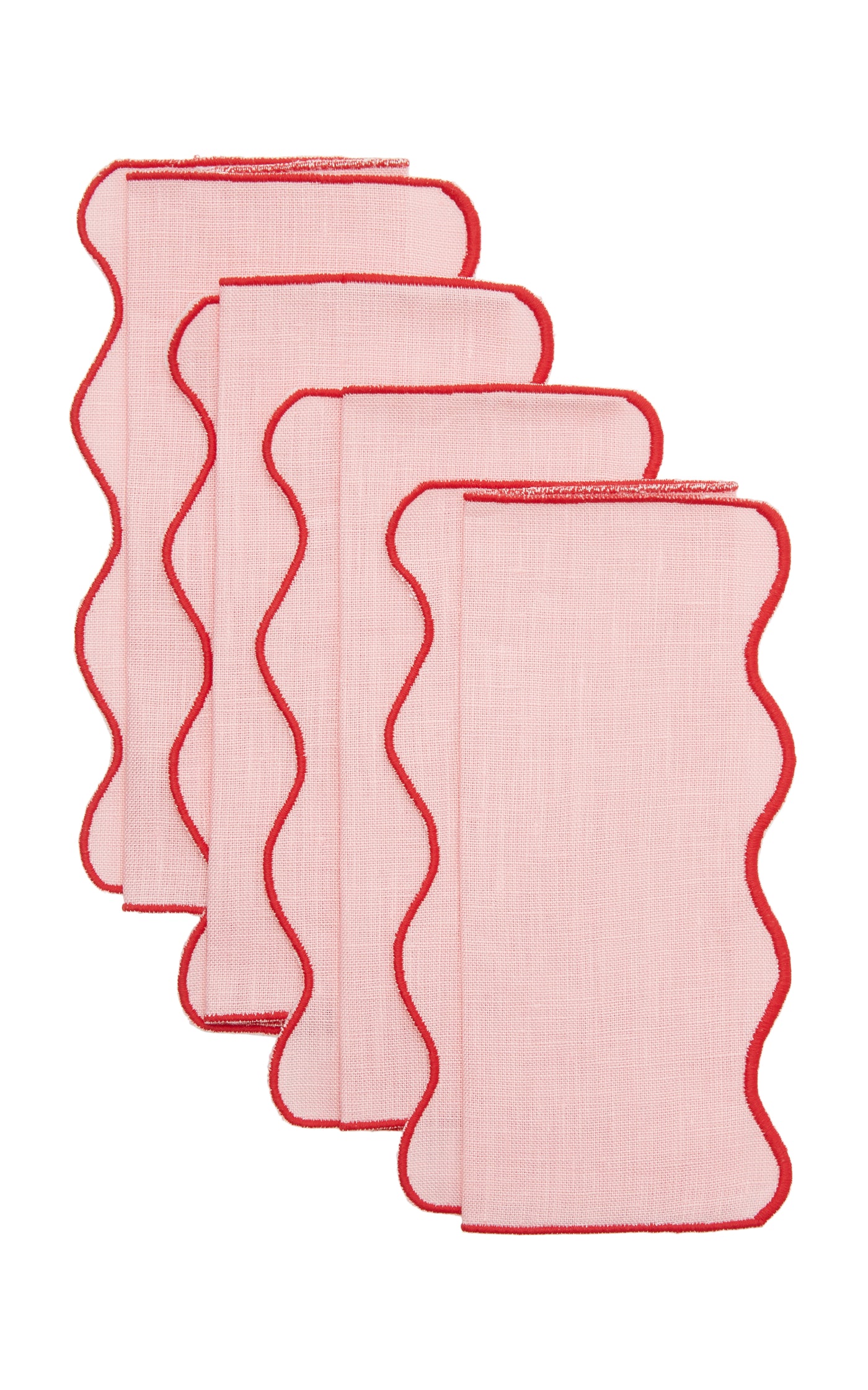 Set-Of-Four Scalloped Linen Cocktail Napkins