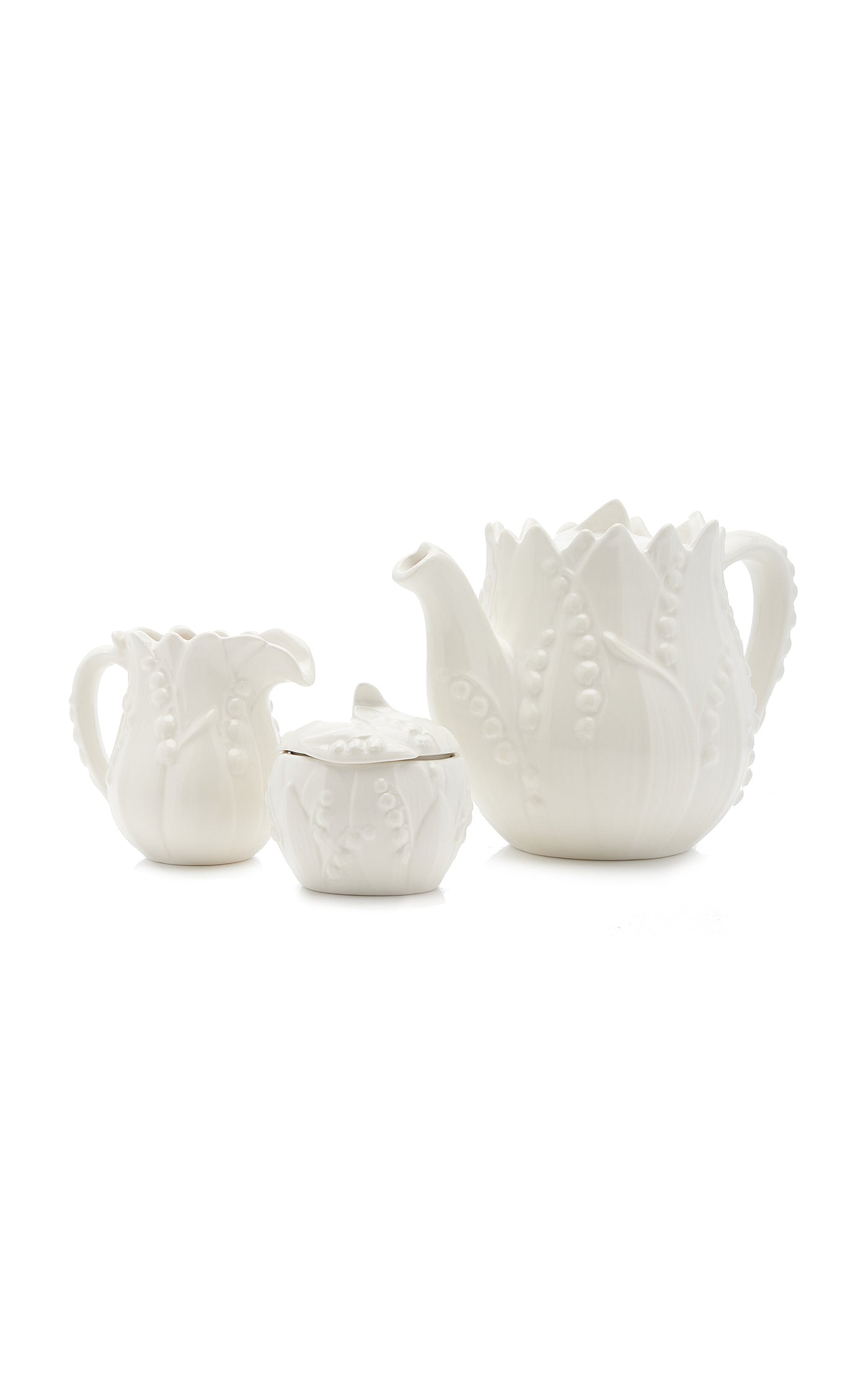 Lily Of The Valley Ceramic Teapot, Cream, and Sugar Set