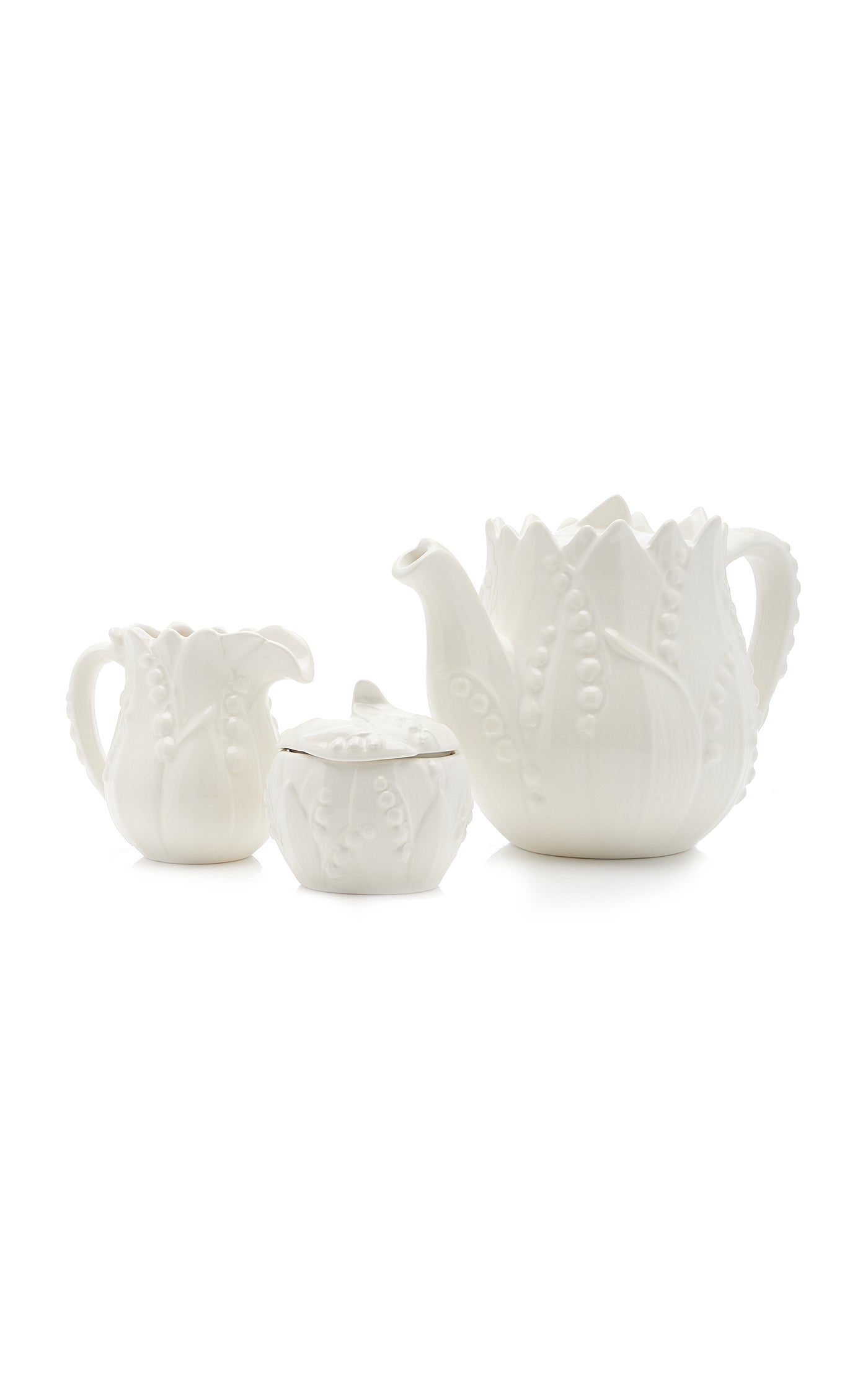 Lily Of The Valley Ceramic Teapot, Cream, and Sugar Set