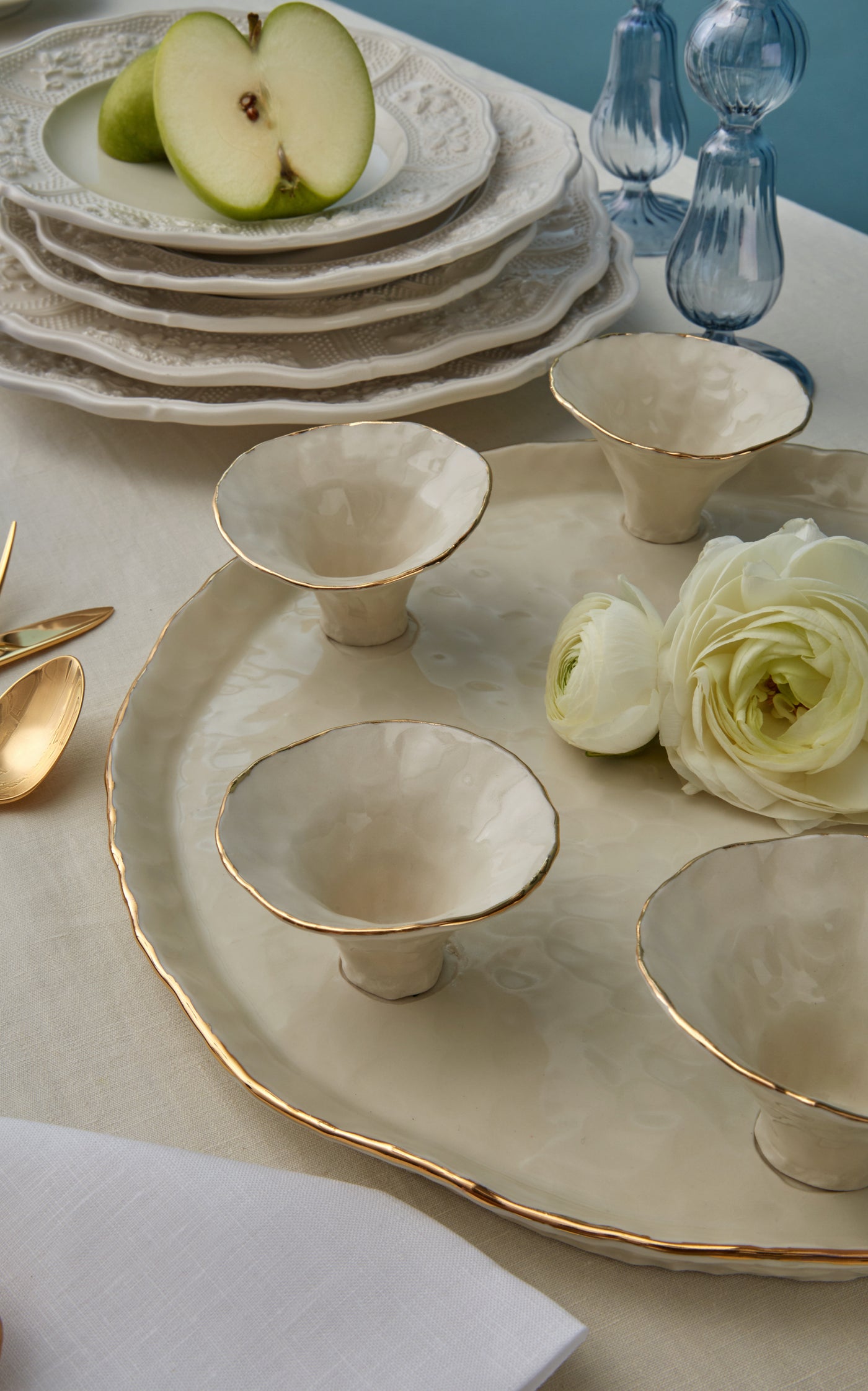 Set-of-Four Relief Earthenware Dessert Plates