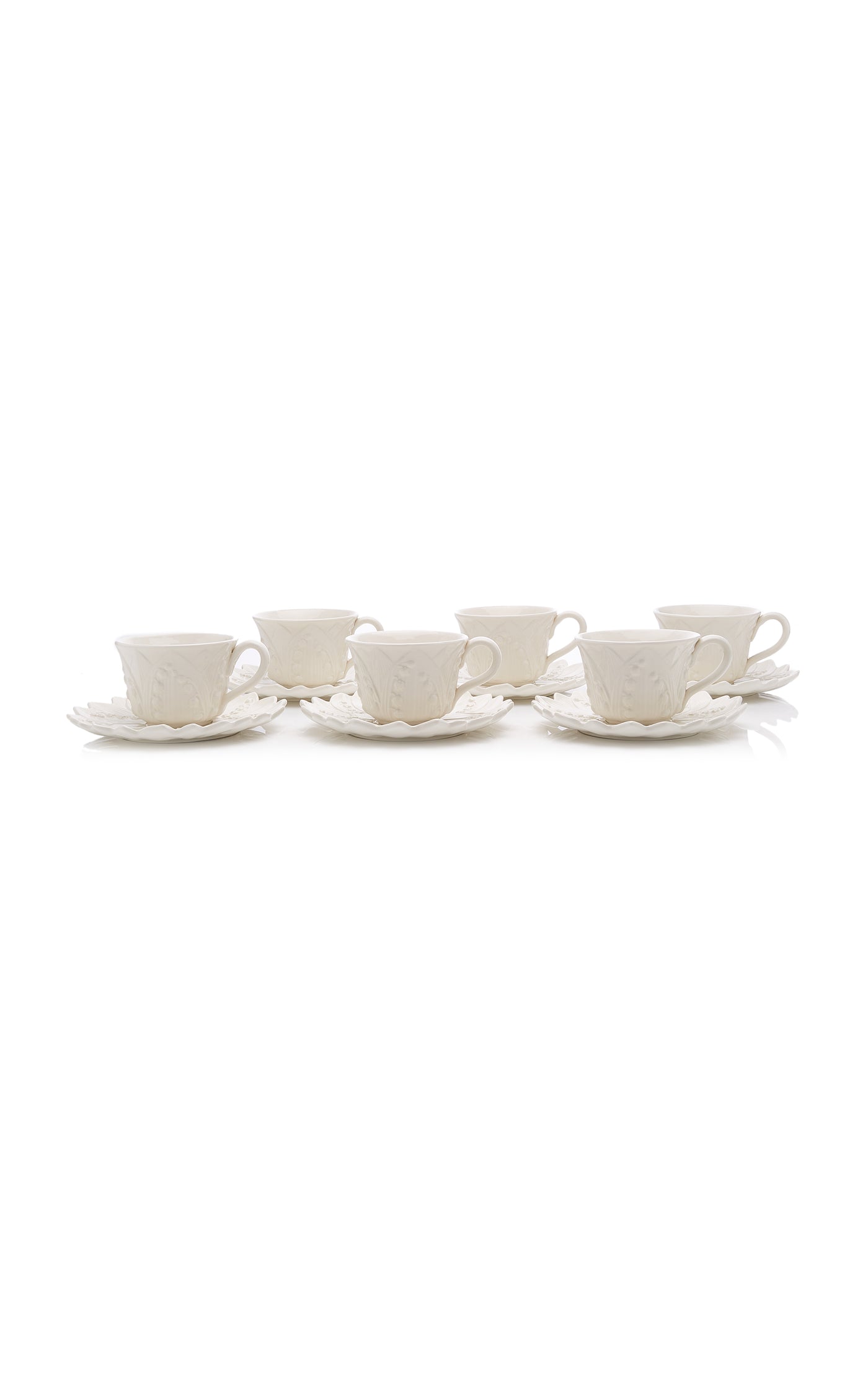 Set-Of-Six Lily Of The Valley Ceramic Breakfast Cup and Saucer