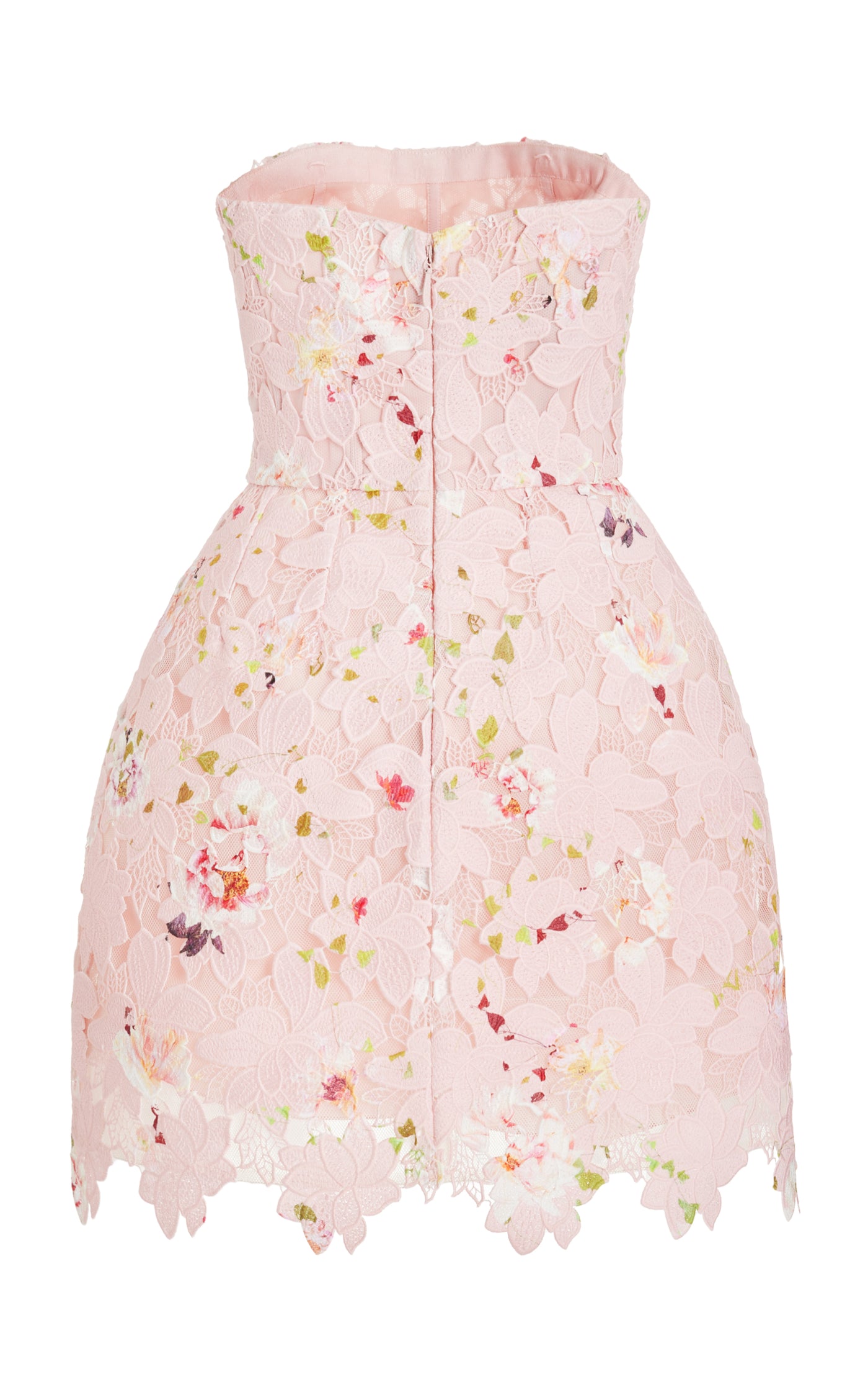Strapless Lace-Detailed Printed Mini Dress