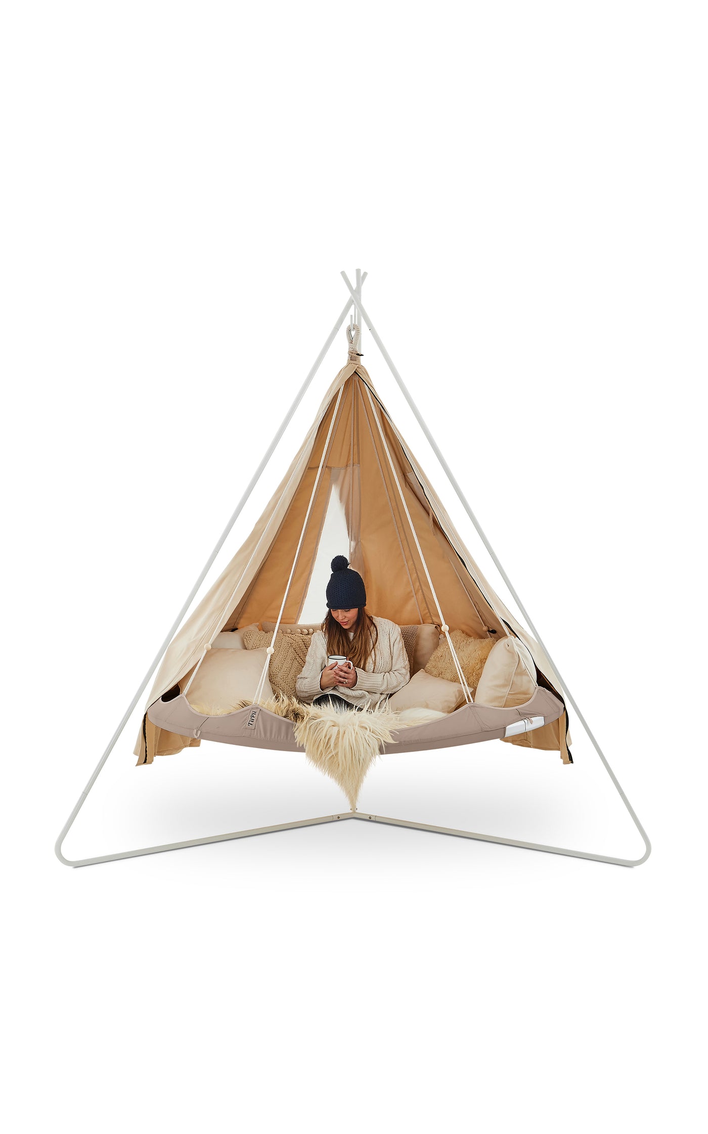 Large Classic TiiPii Bed + White Classic Stand + Poncho Weather Cover Set