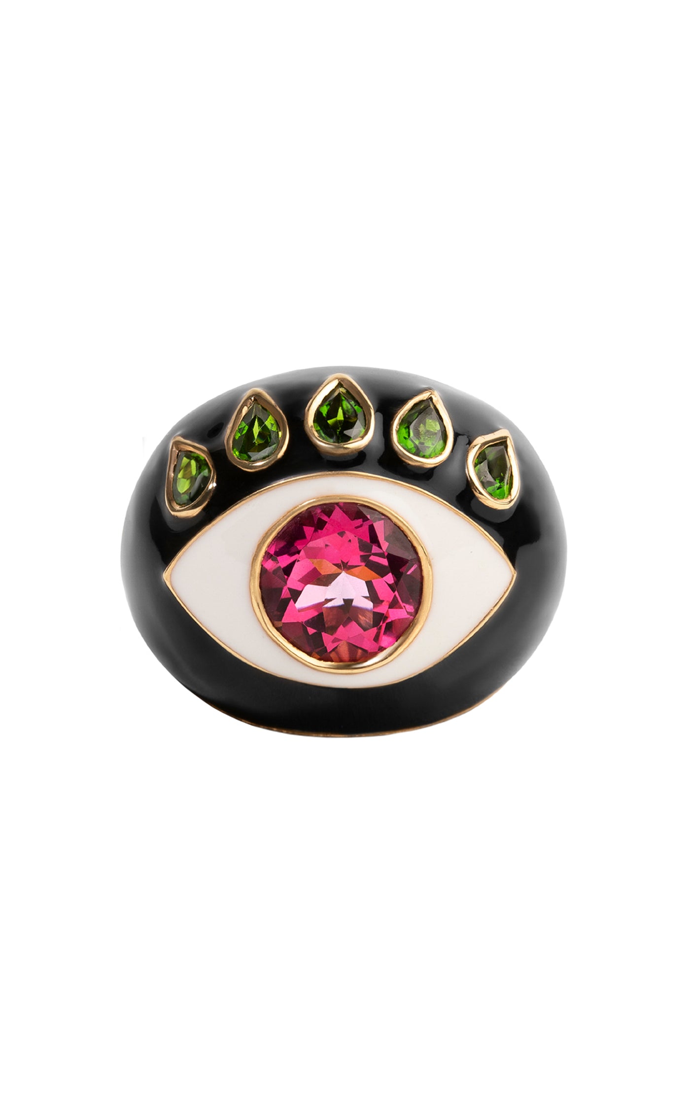 Ready To See You 18K Yellow Gold Topaz, Diopside Enameled Ring