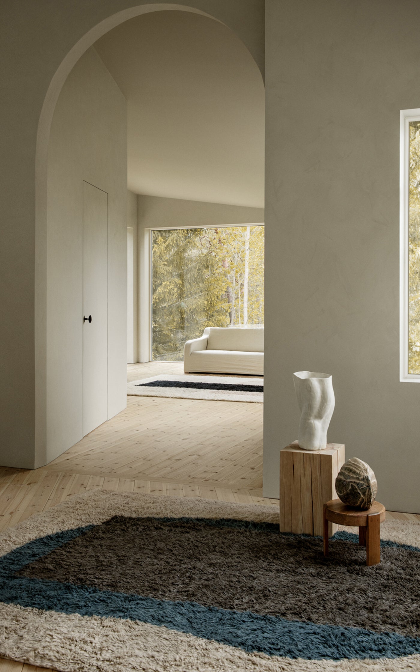 Monolith 02 by Nordic Knots, Shaggy Area Rug in Sand/Teal, Size 6' X 9'