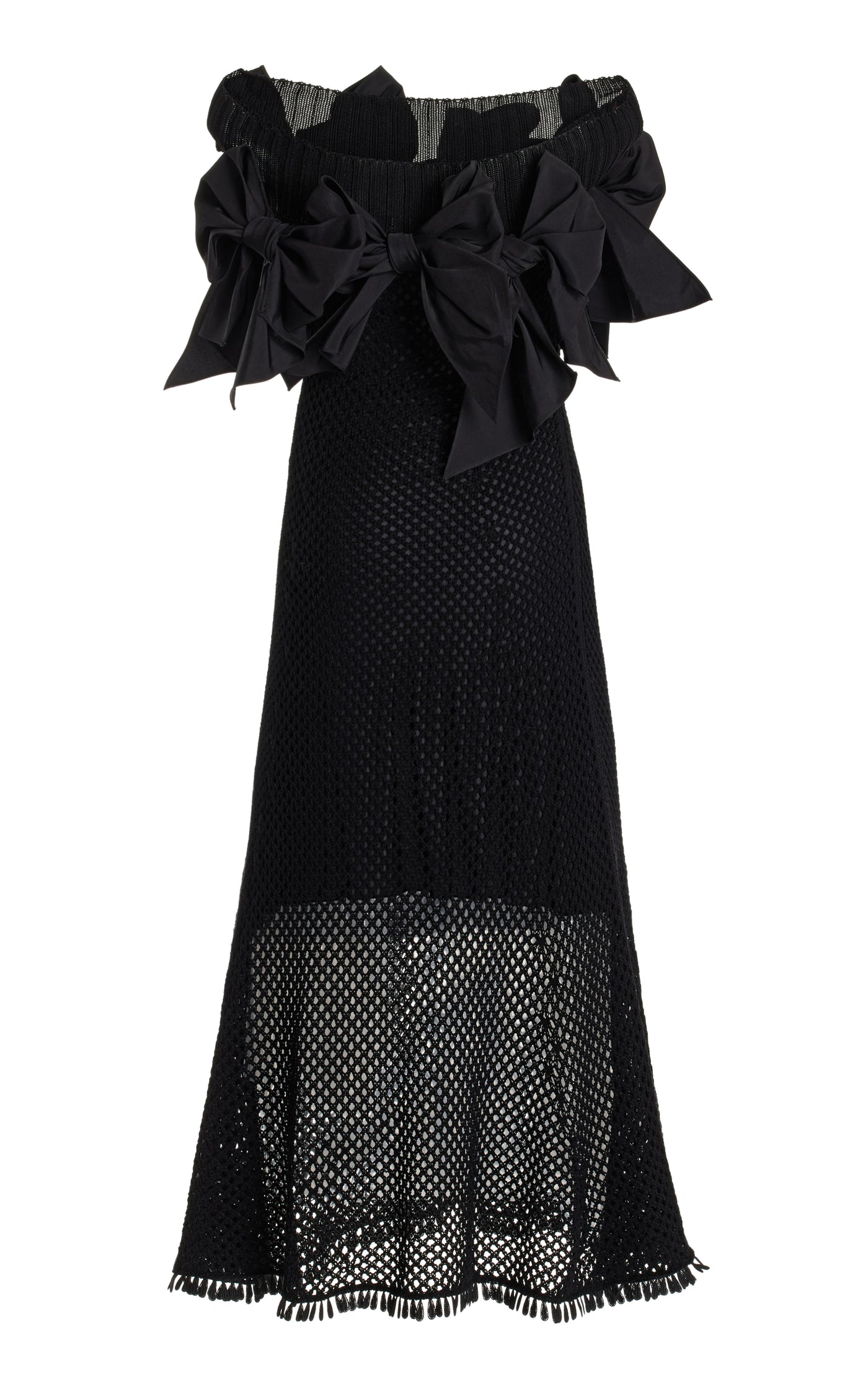 Bow-Detailed Off-The-Shoulder Knit Cotton Midi Dress