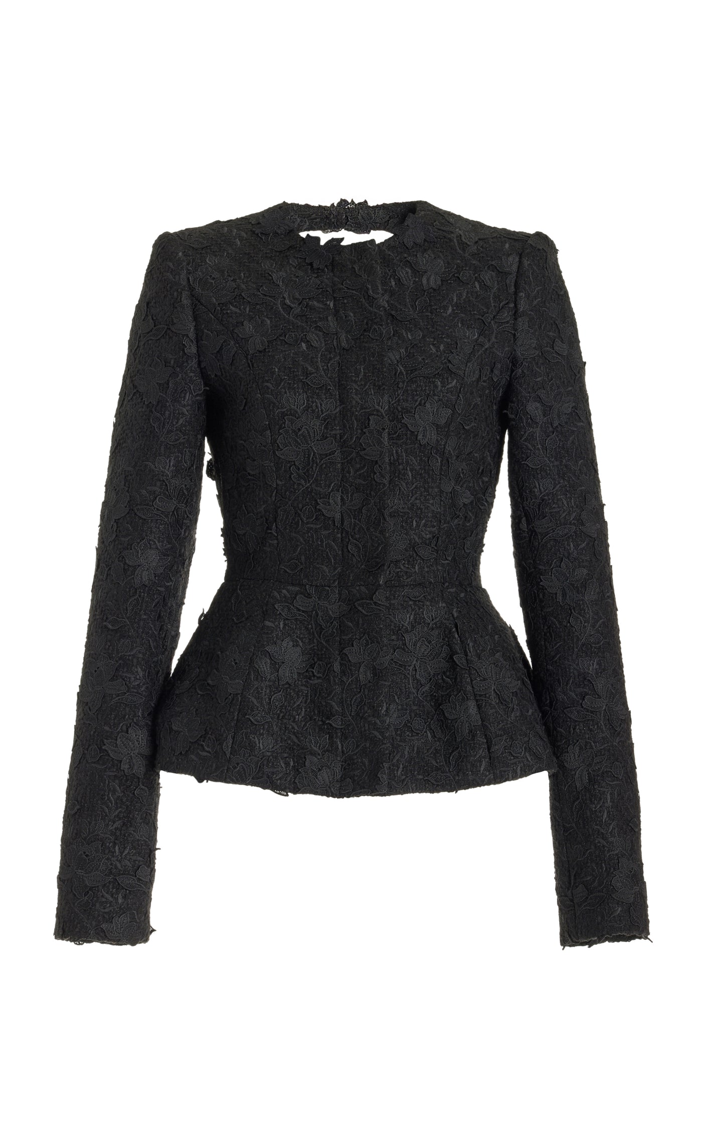 Gardenia-Embroidered Tweed Open-Back Jacket