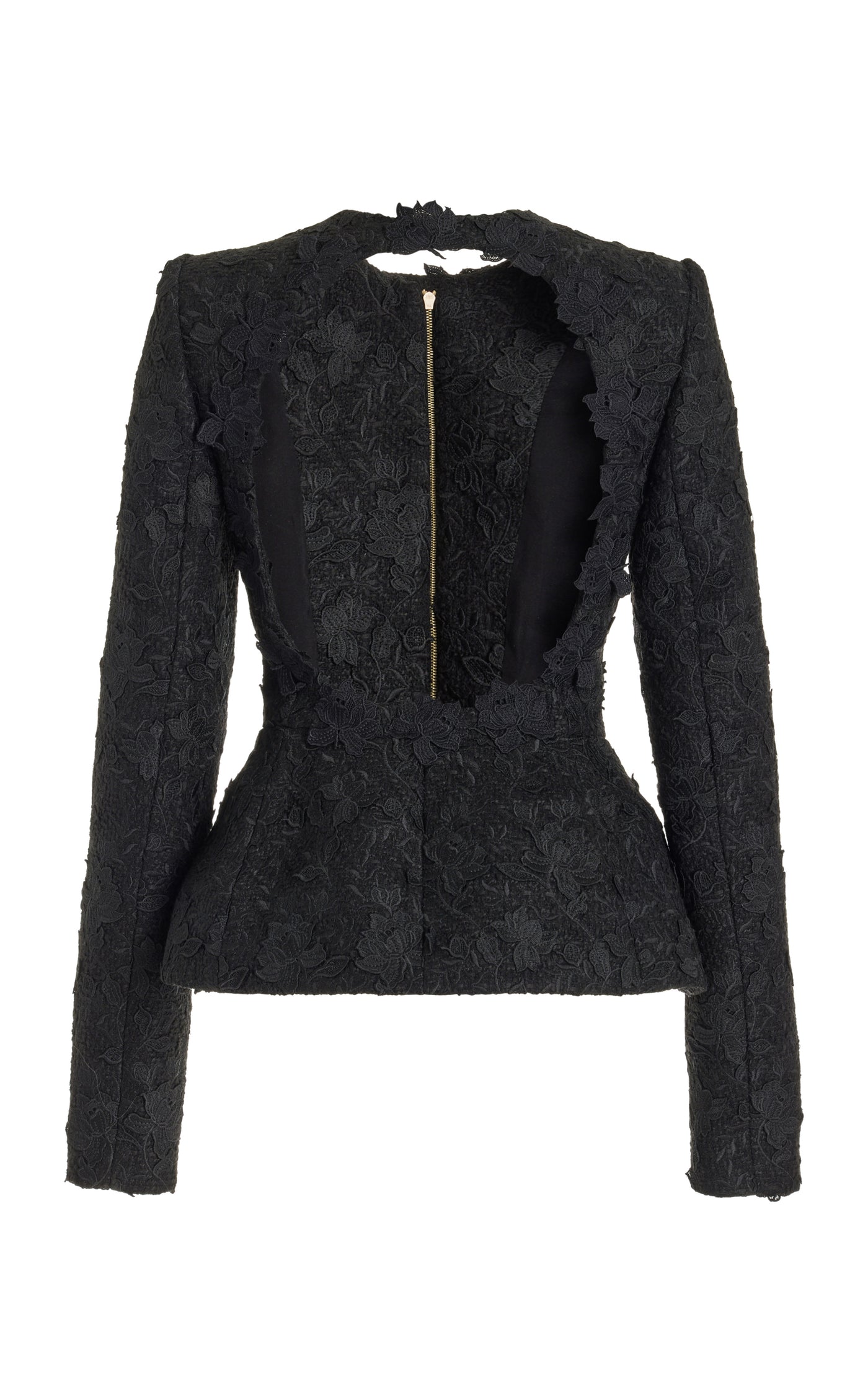 Gardenia-Embroidered Tweed Open-Back Jacket