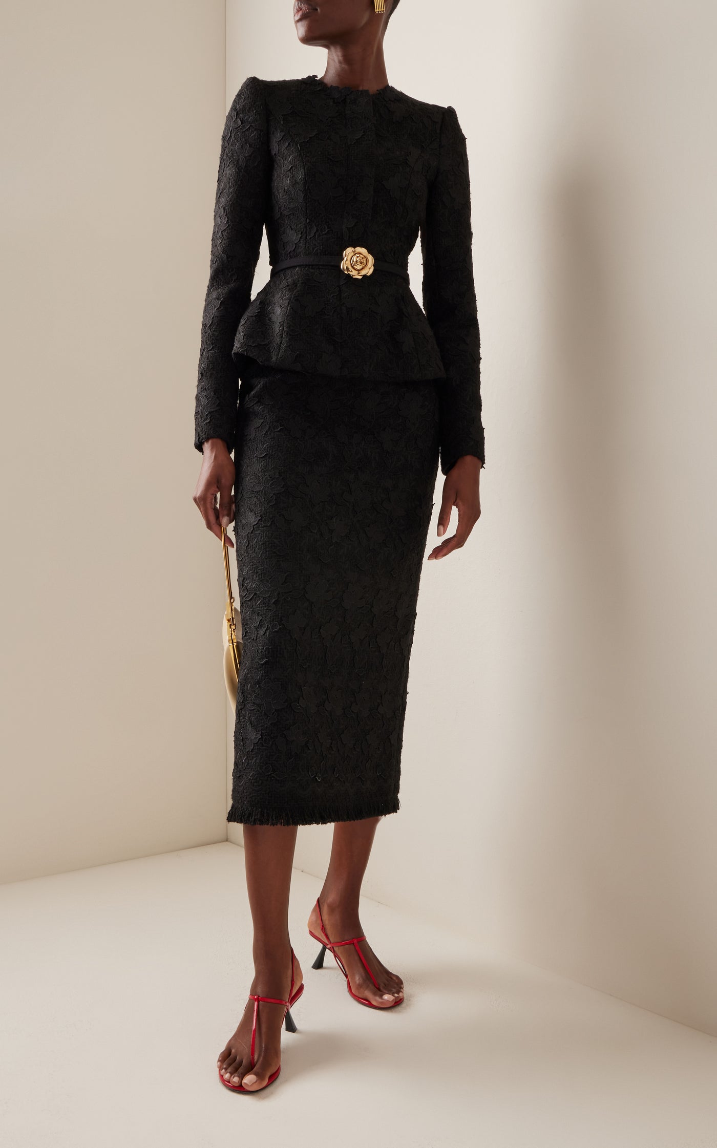 Gardenia-Embroidered Tweed Open-Back Jacket