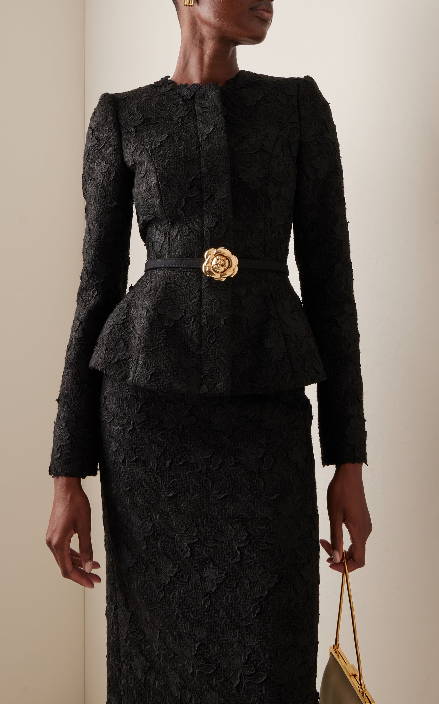 Gardenia-Embroidered Tweed Open-Back Jacket