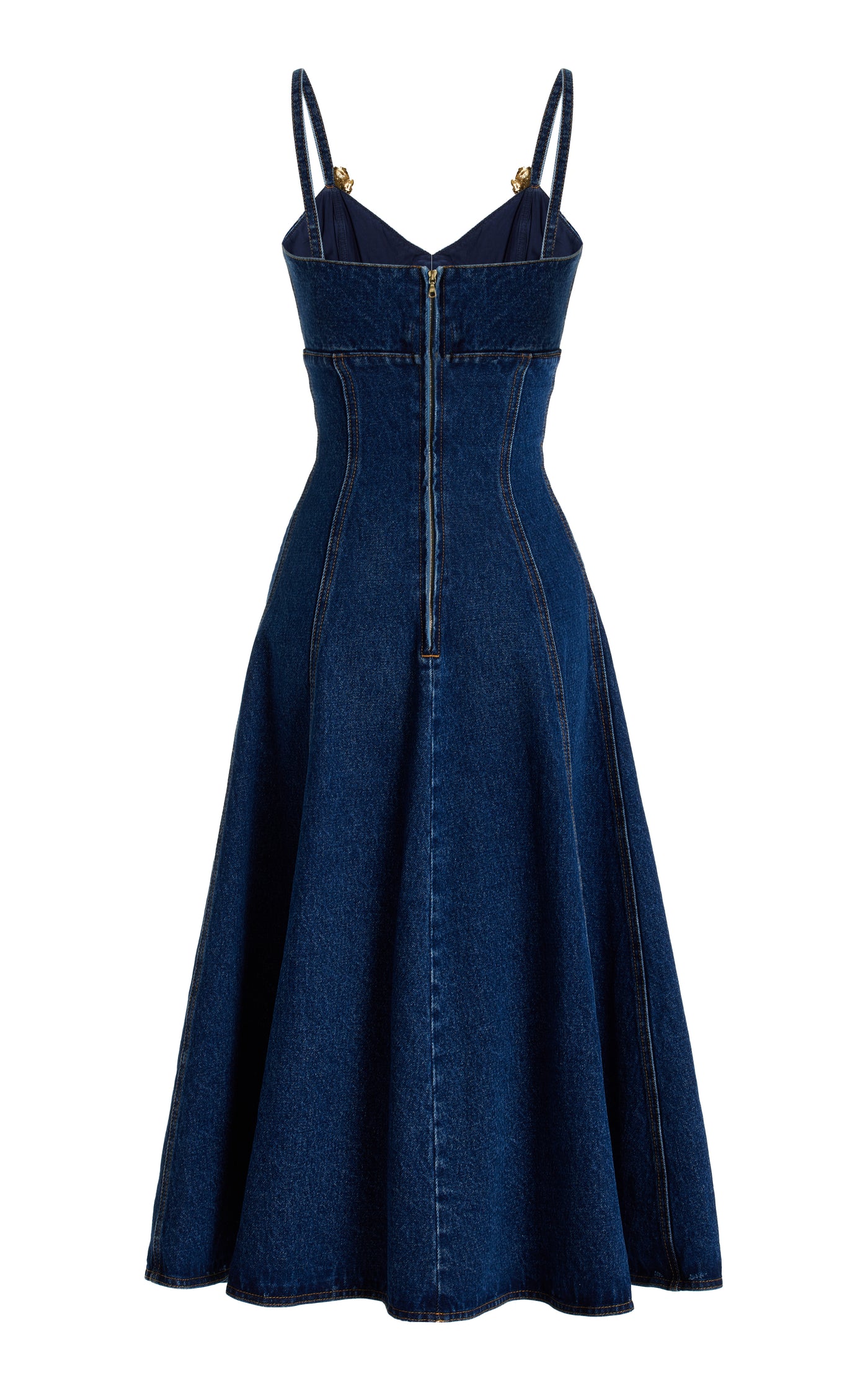 Exclusive Hardware-Detailed Bustier Denim Midi Dress