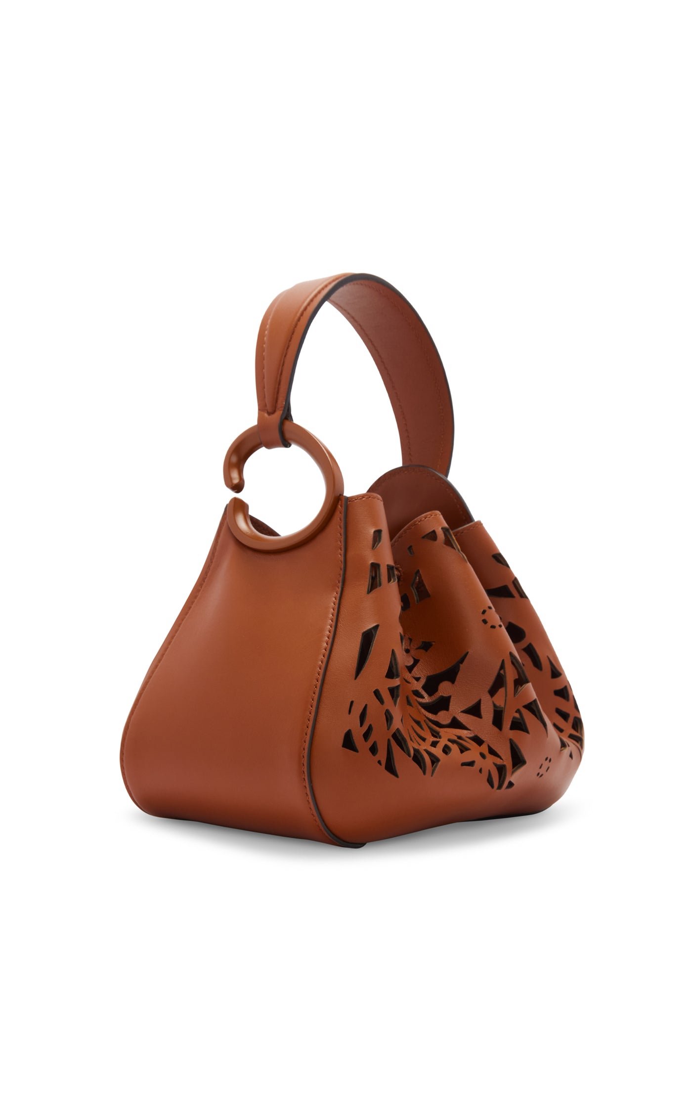O-Handle Leather Cut-Out Top Handle Bag