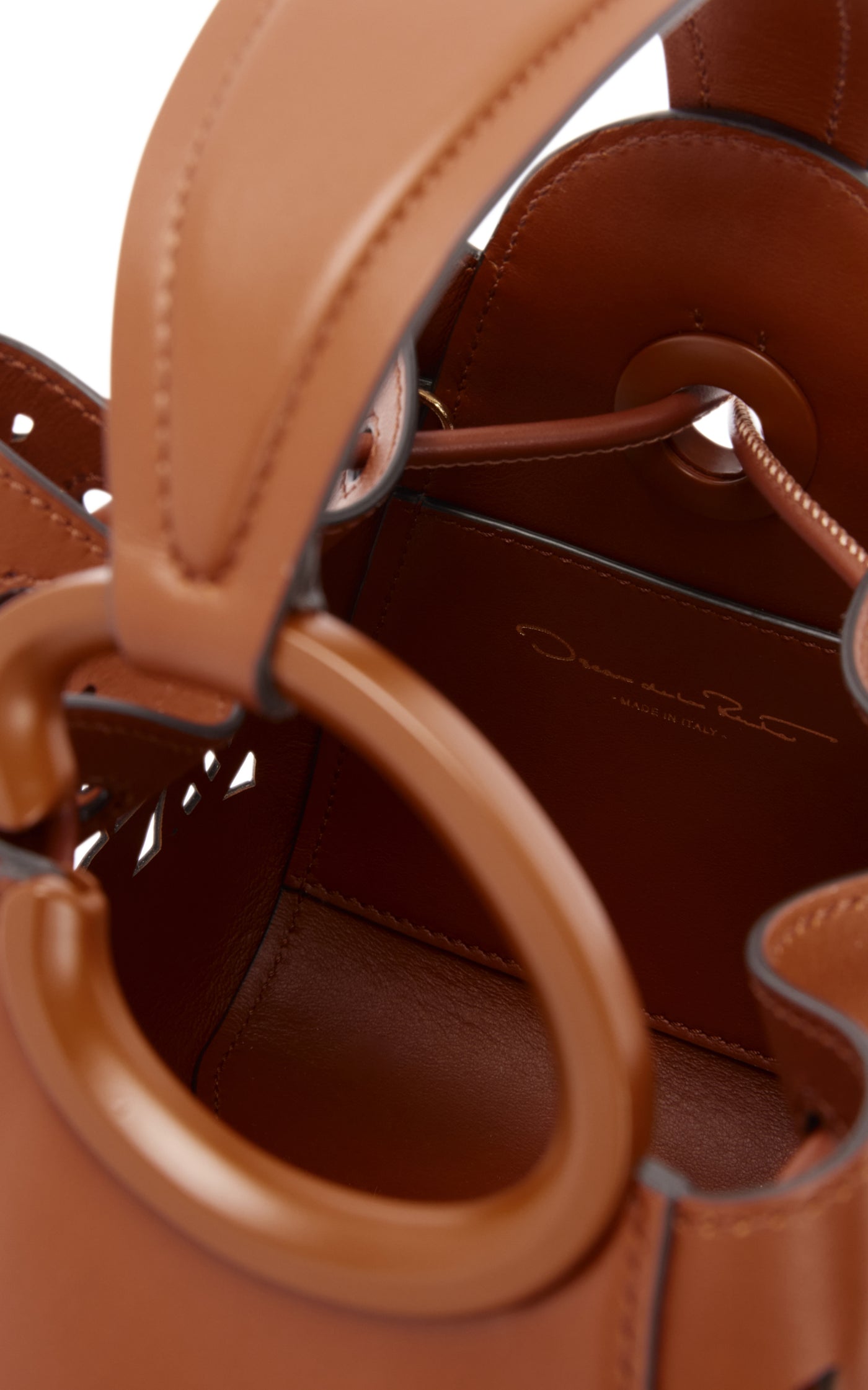 O-Handle Leather Cut-Out Top Handle Bag