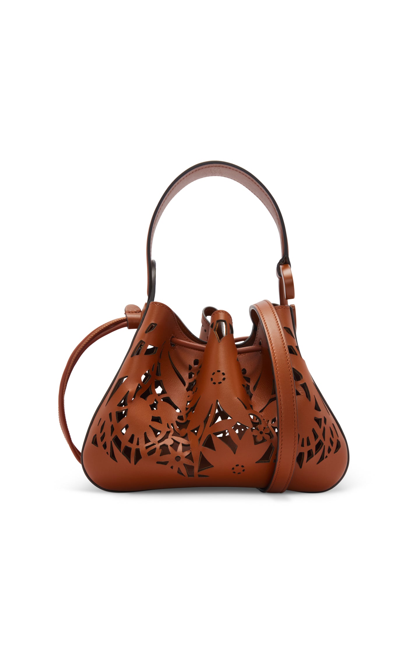 O-Handle Leather Cut-Out Top Handle Bag