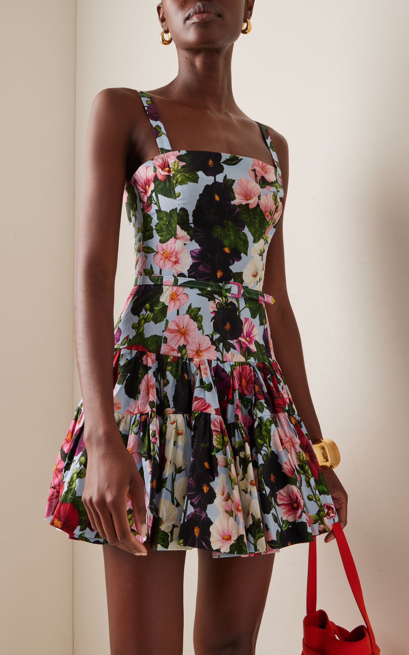 Hollyhocks Stretch-Cotton Flared Mini Dress