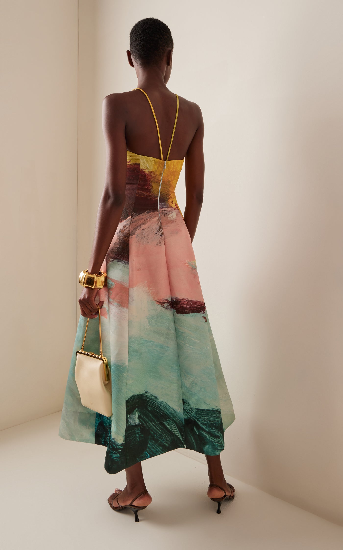 Abstract-Print Satin Midi Dress