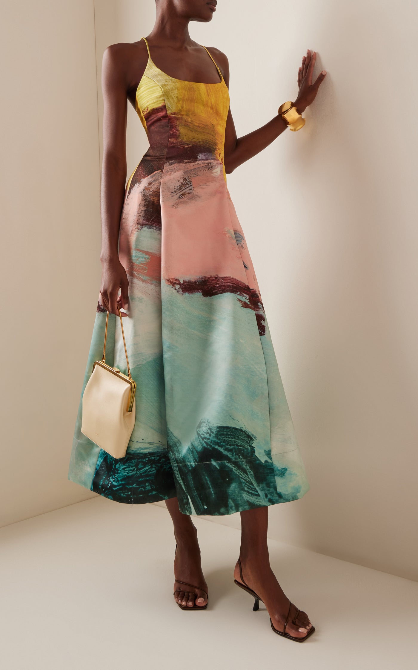Abstract-Print Satin Midi Dress