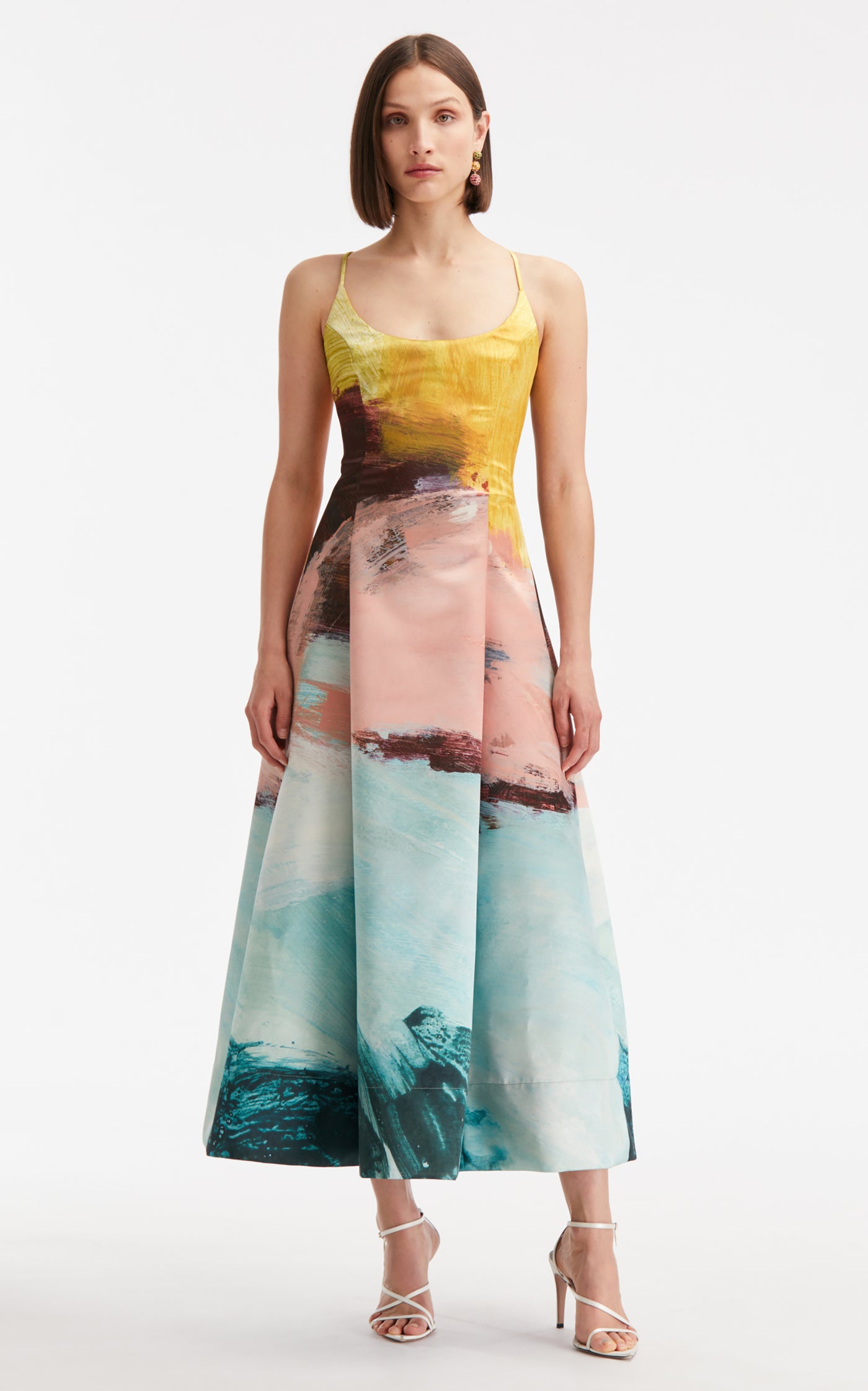 Abstract-Print Satin Midi Dress