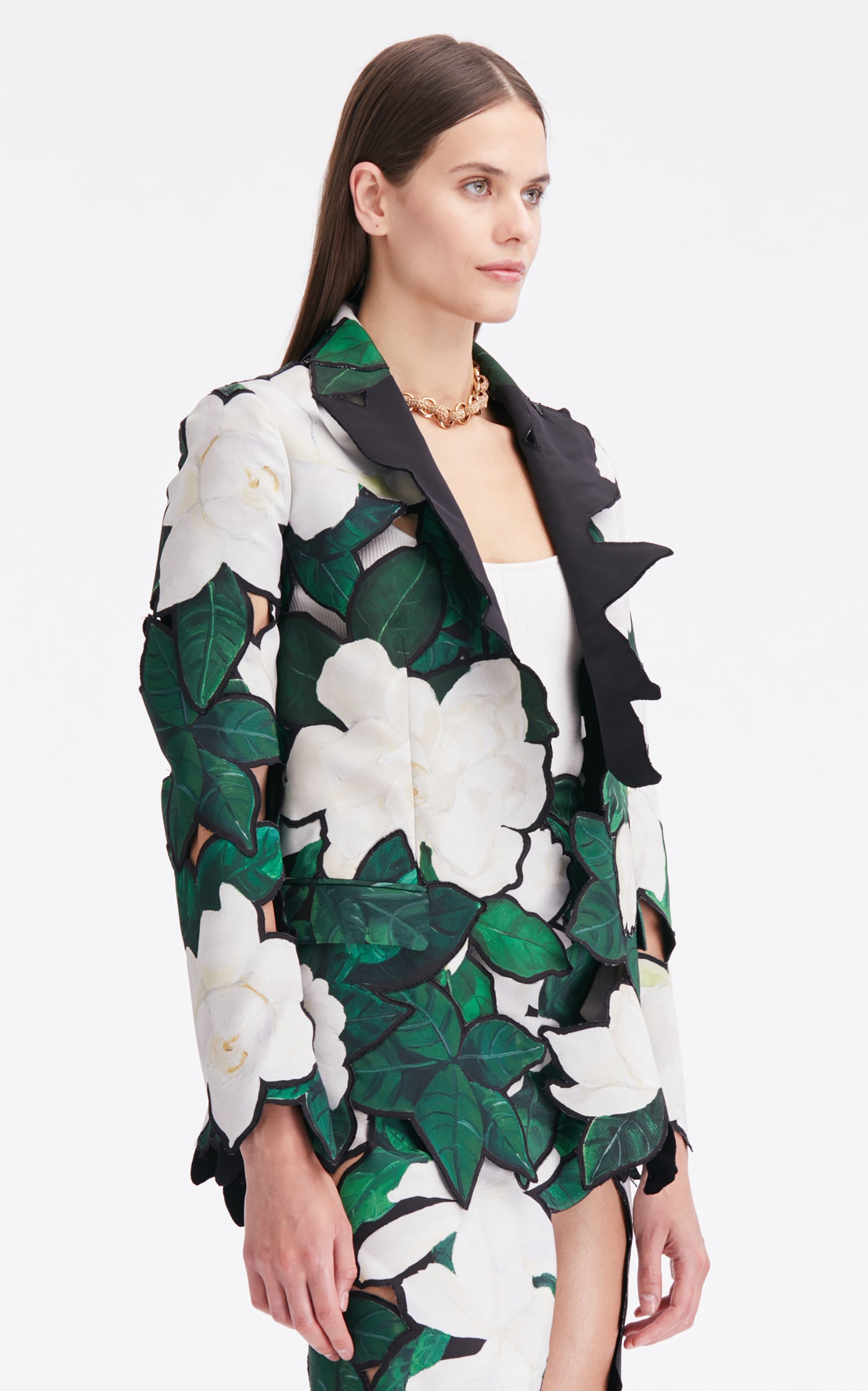 Cutout Gardenia Faille Embroidered Jacket