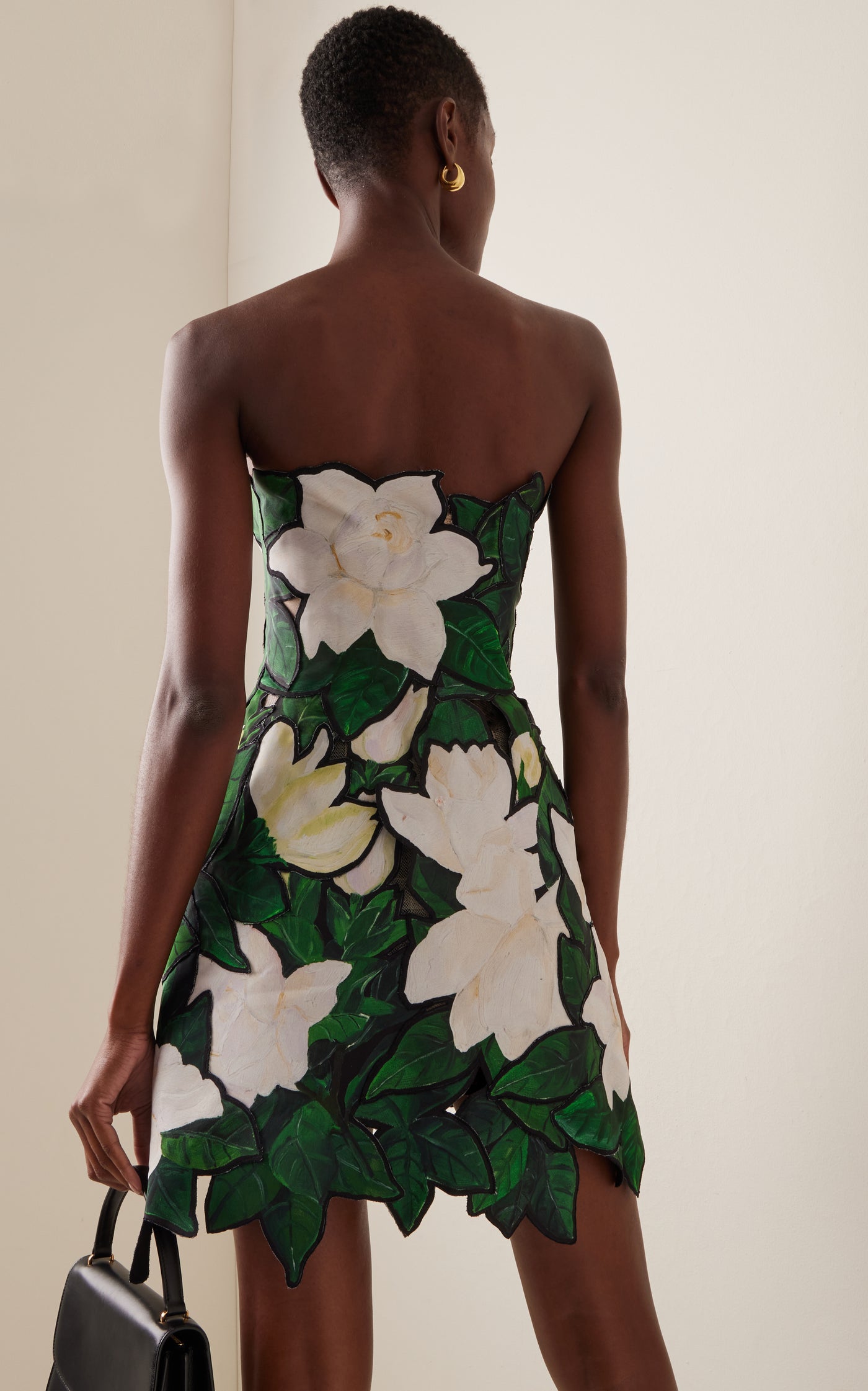 Hand-Painted Gardenia-Faille Mini Dress