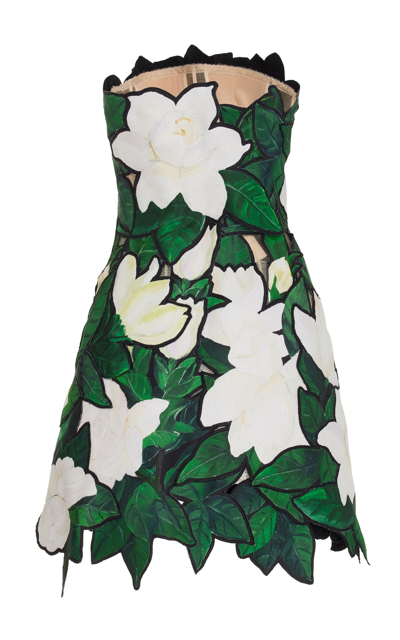 Hand-Painted Gardenia-Faille Mini Dress