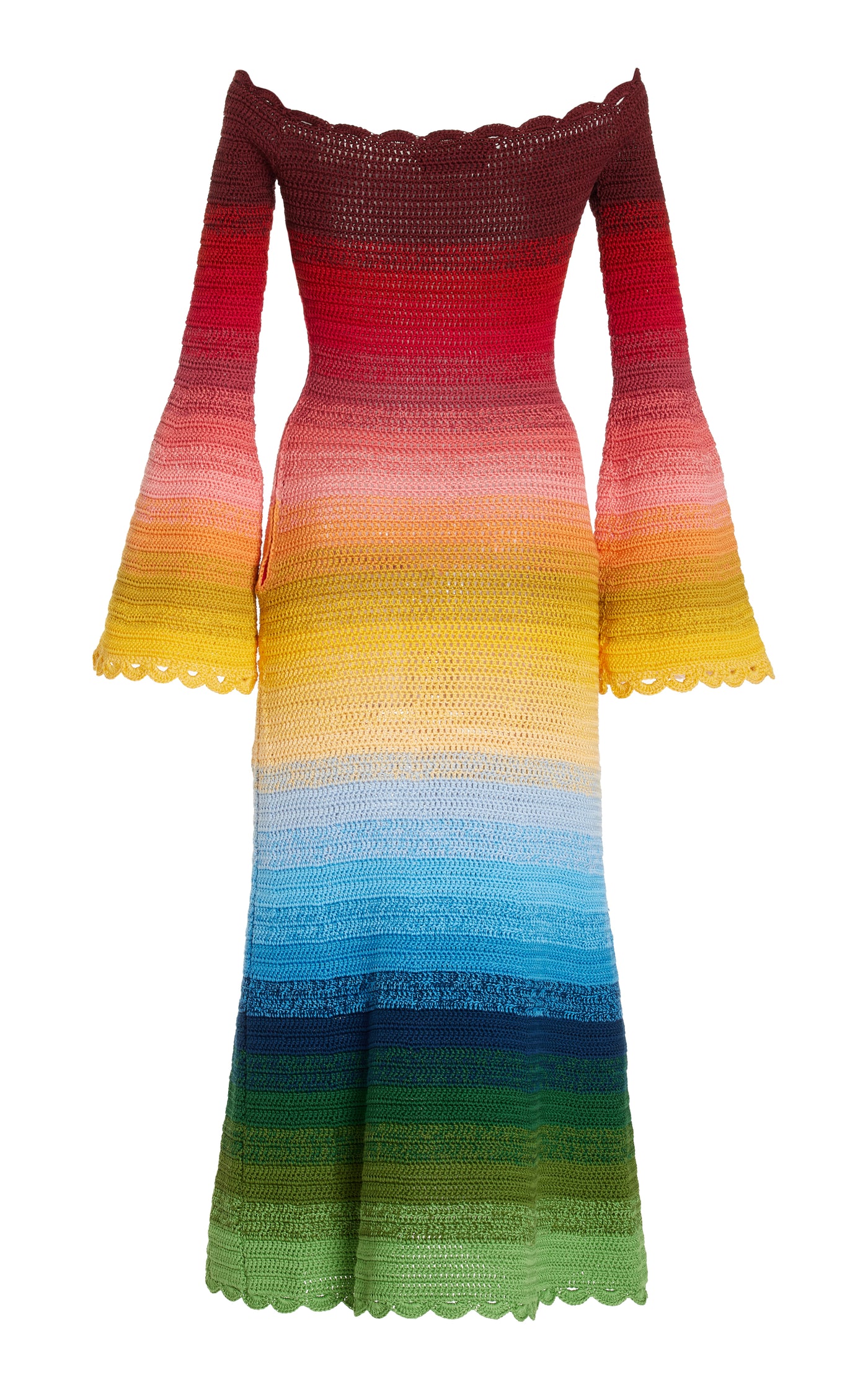 Off-The-Shoulder Ombre Crocheted-Cotton Midi Dress