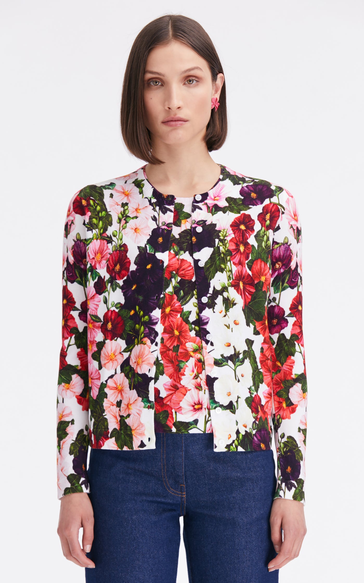 Printed Hollyhocks Cardigan