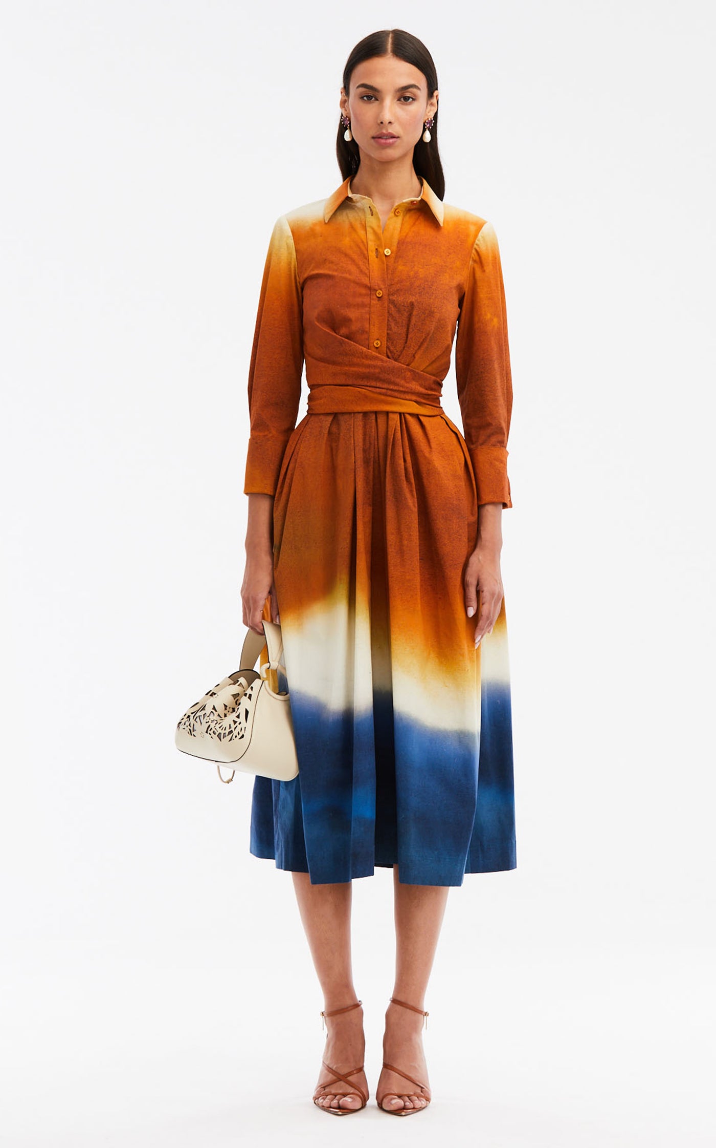 Wrapped Dip-Dyed Cotton Midi Dress