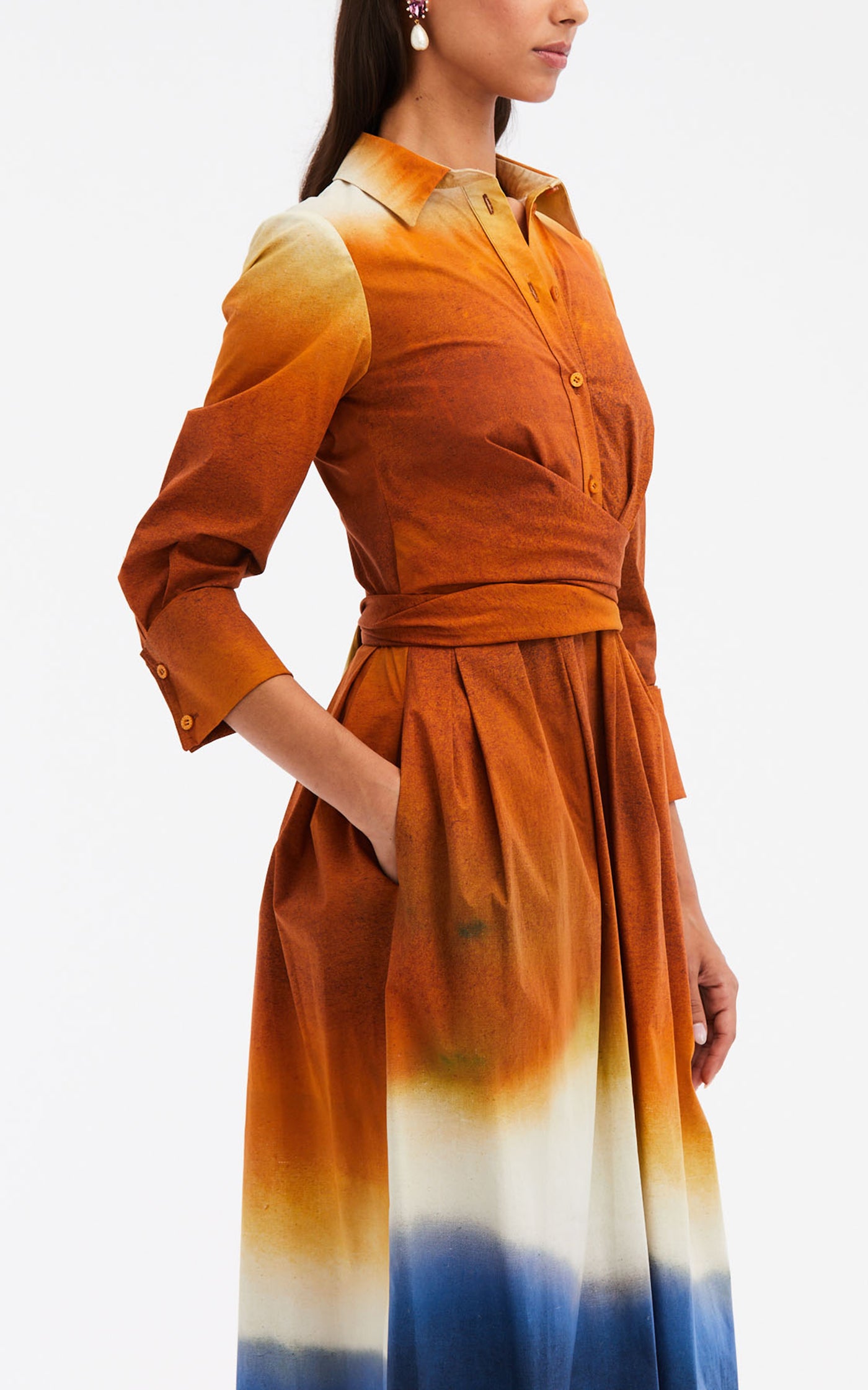 Wrapped Dip-Dyed Cotton Midi Dress