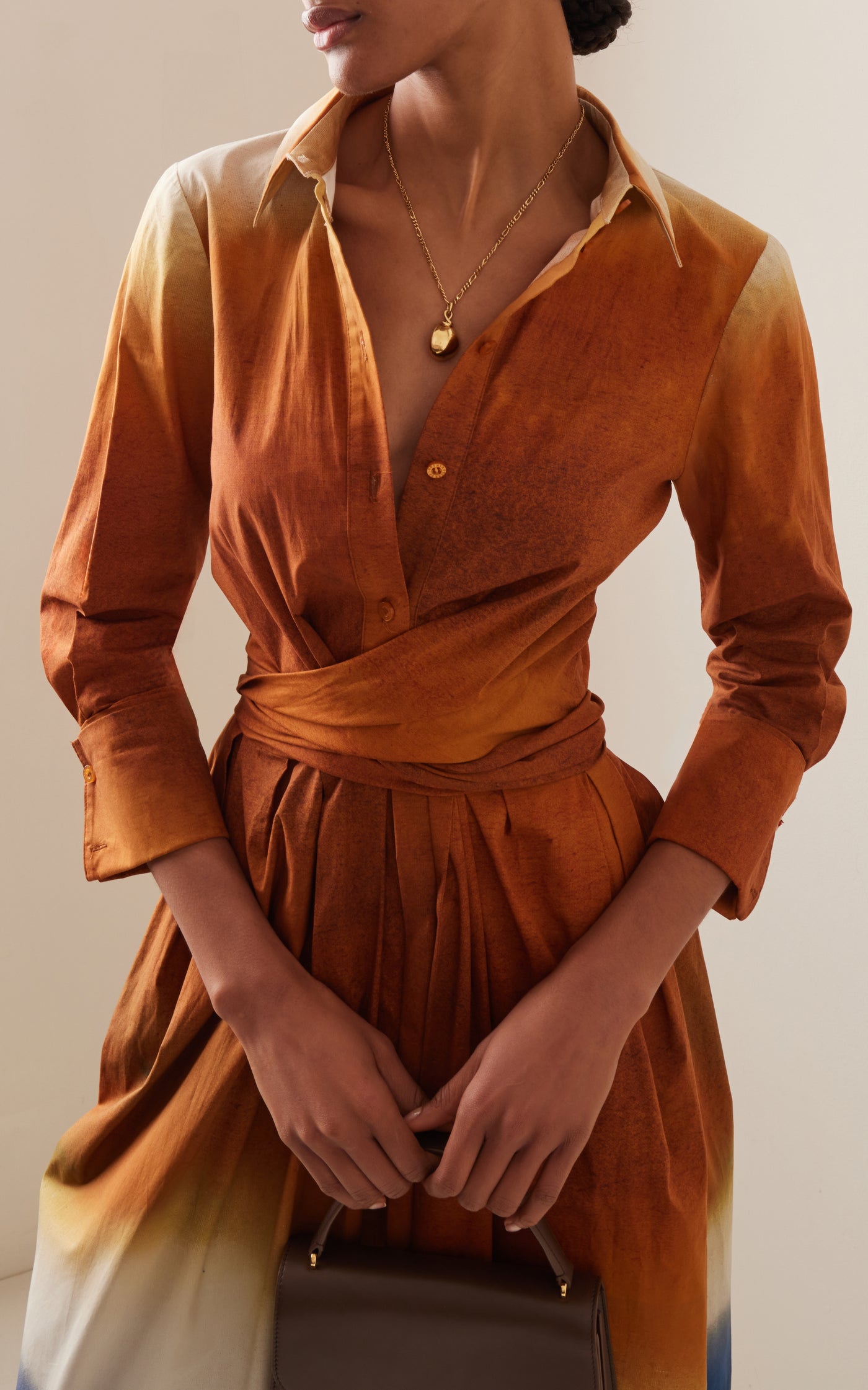 Wrapped Dip-Dyed Cotton Midi Dress